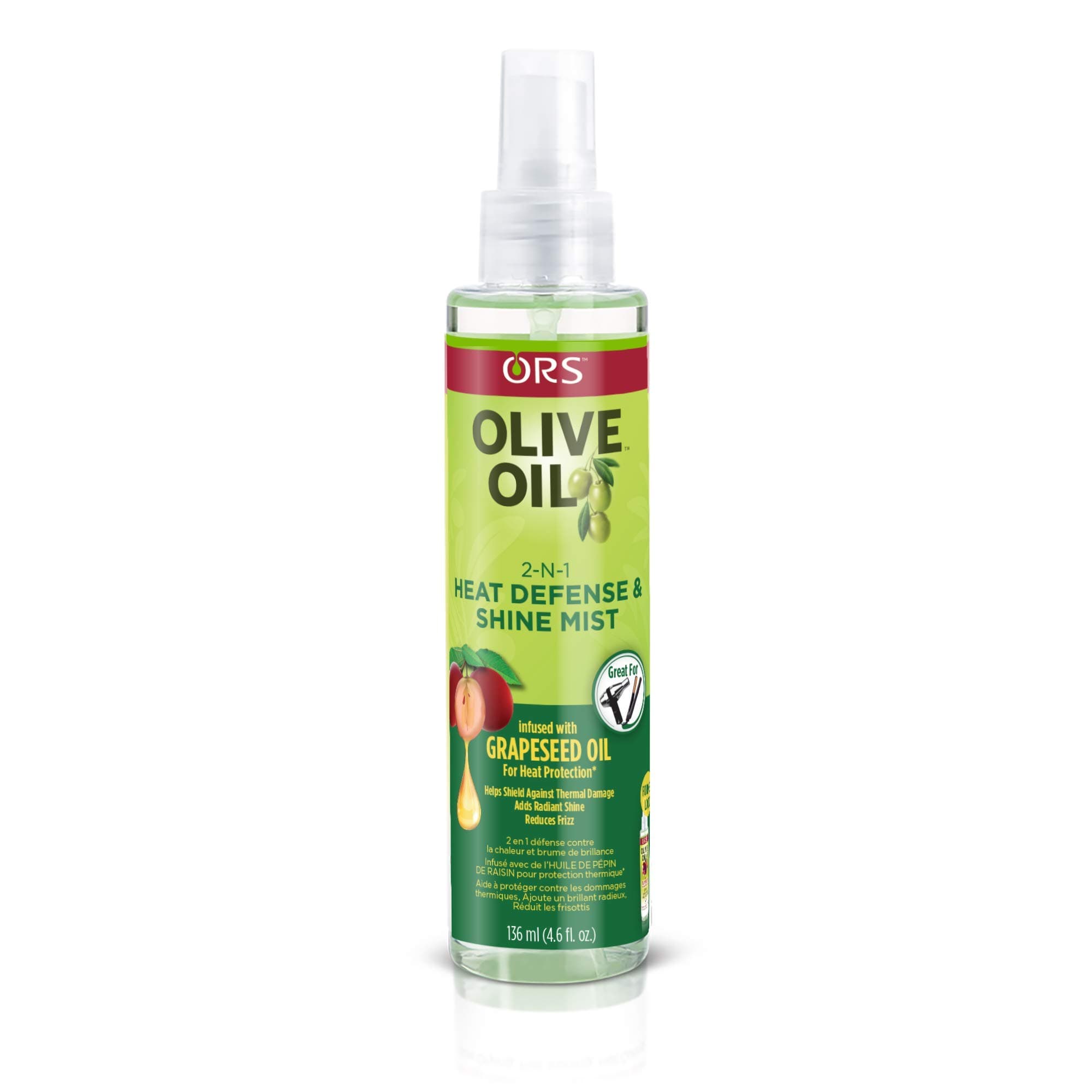 Ors Olive Oil With Grapeseed Oil 2-N-1 Shine Mist & Heat Defense 4.6 Ounce (136ml) (2 Pack)