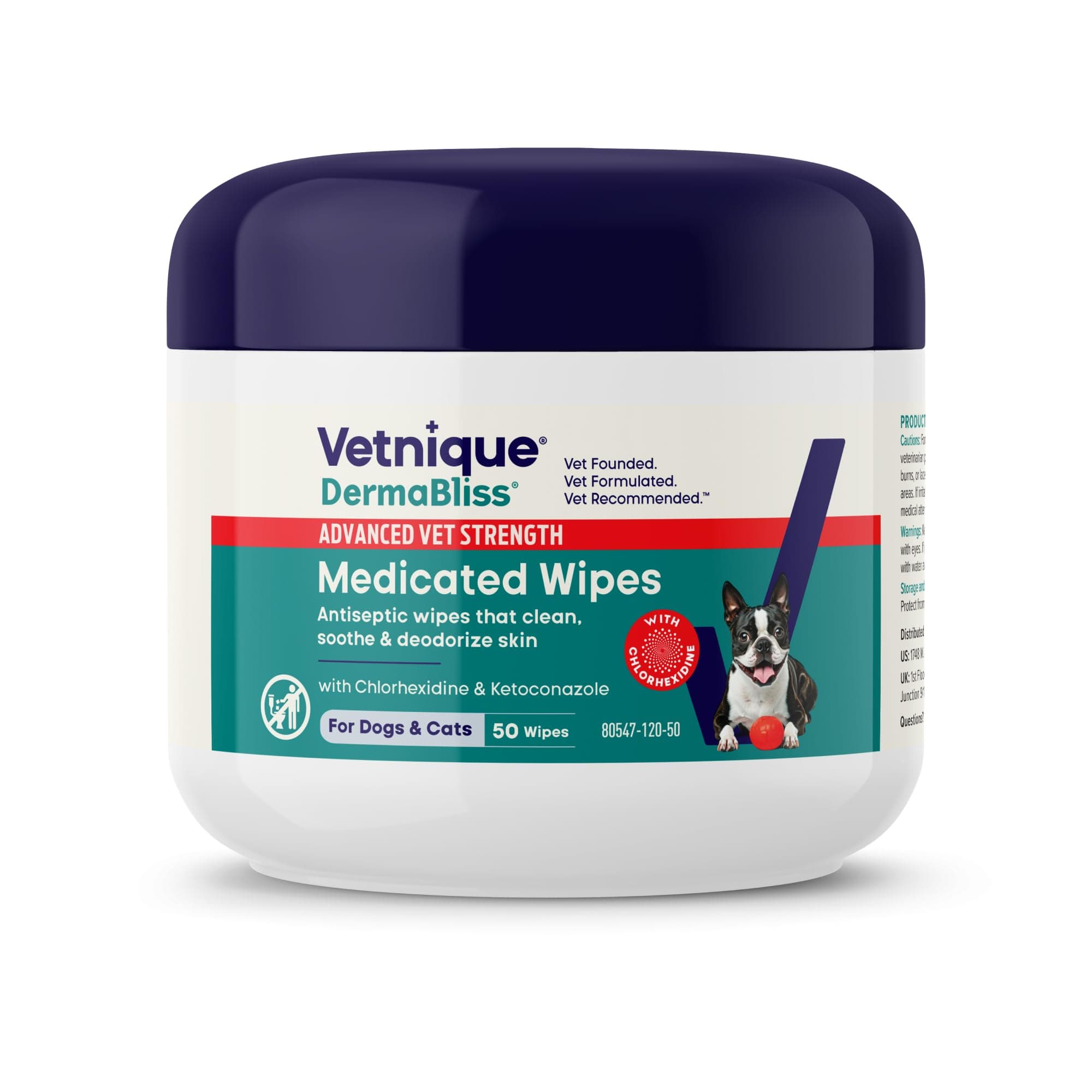 Vetnique Dermabliss Advanced Strength Medicated Antibacterial Wipes for Dogs with Chlorhexidine for Infections, Irritation & Redness Relief