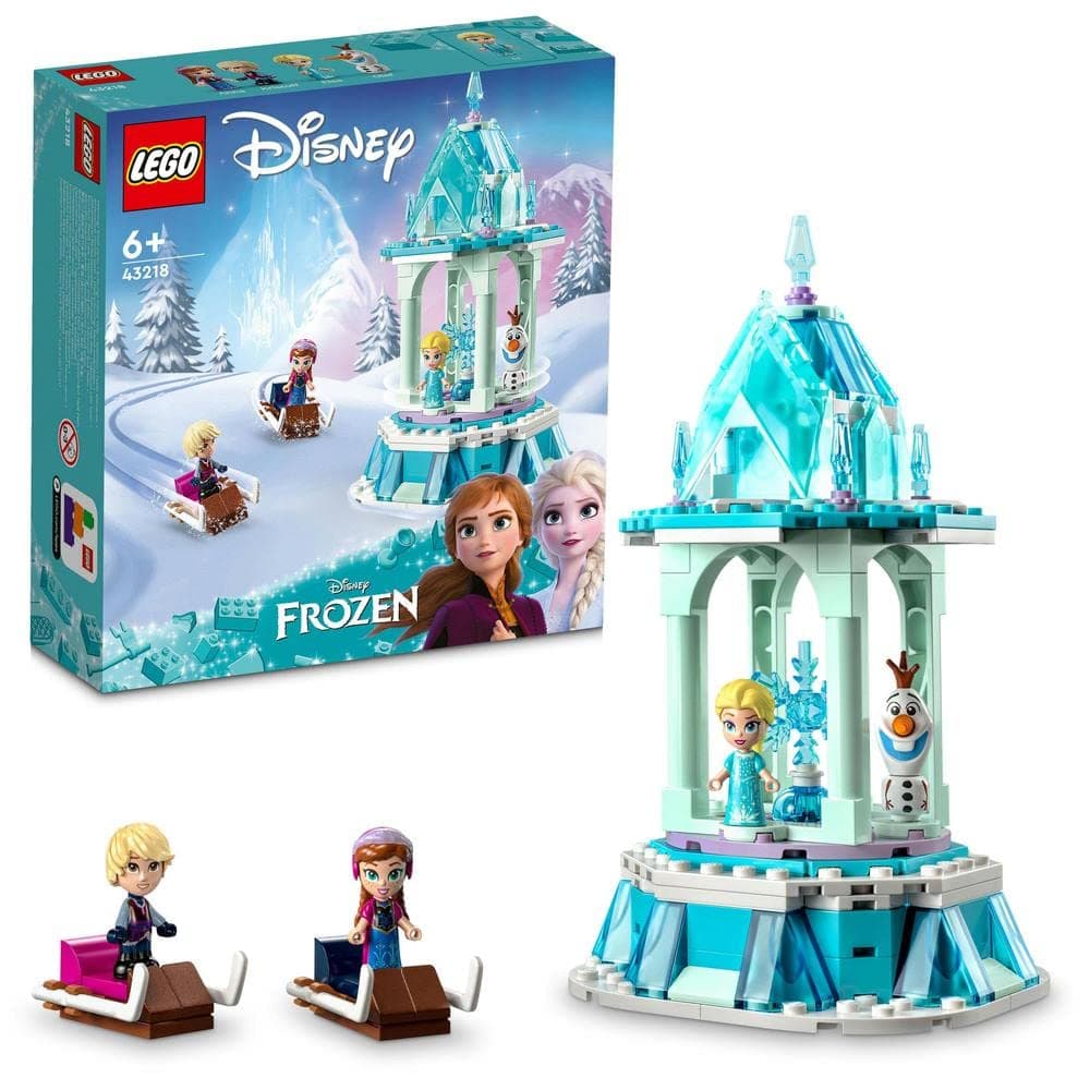 LEGO 43218 Disney Princess Anna and Elsa's Magical Merry-Go-Round, Frozen Castle Inspired Playset with Princess Micro Dolls and Olaf Figure, Toy Gift for 6+ Years Old Kids, Girls, Boys