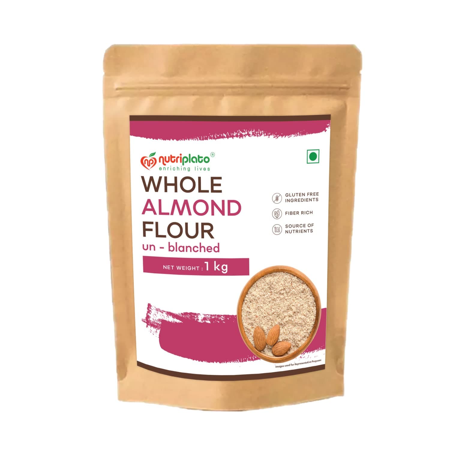 Nutriplato-enriching lives Unblanched Almond Flour, 1 Kg