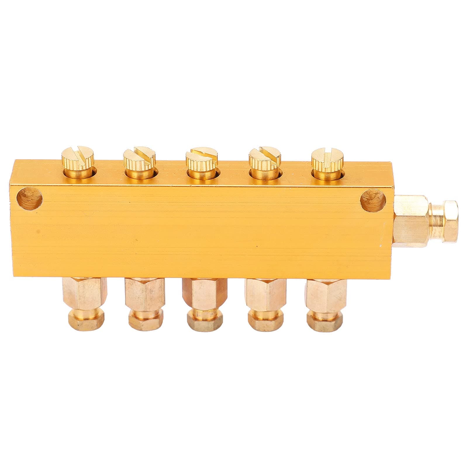 Adjustable Oil Distributor Brass Lube Piston Separator Manifold Block Lubrication Divider Valve for Centralized Lubrication System Milling Machine CNC Lathe (1 in 5 Out)