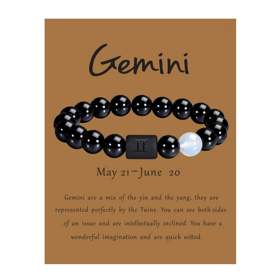 Zodiac Bracelet for Men Women, 8mm 10mm Natural Black Onyx Stone Star Sign Constellation Horoscope Bracelet Gifts