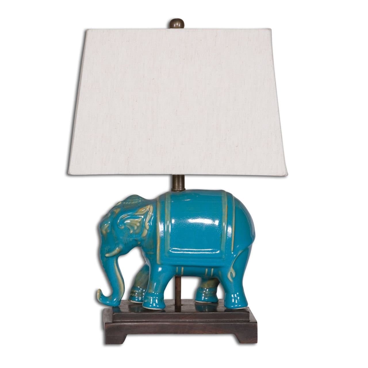 Blue Elephant Ceramic Table Lamp | Asian Oriental Turquoise