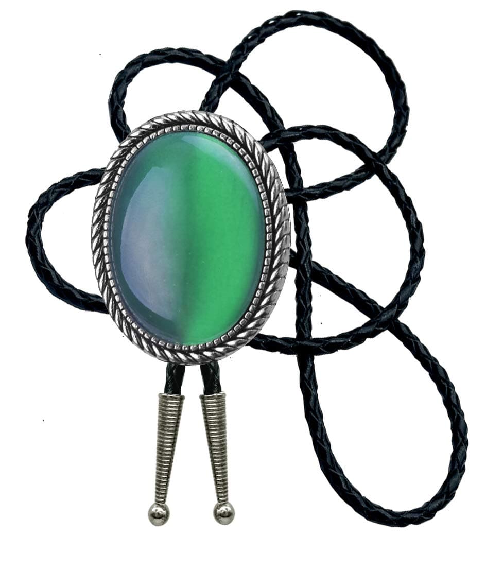 MoranseBolo Tie With Emerald Blue and Black or More Colors Stone Celtic Style Genuine and Cowhide Rope