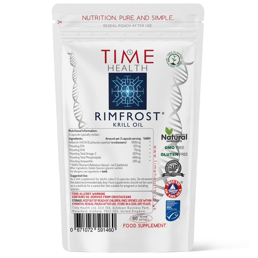 RIMFROST® Antarctic Krill Oil | Ultra Rich Omega-3 Including DHA/EPA Phospholipids & Astaxanthin | 60 Softgel Capsules | Fast Absorption & Highly Efficient | No Aftertaste | Sustainable