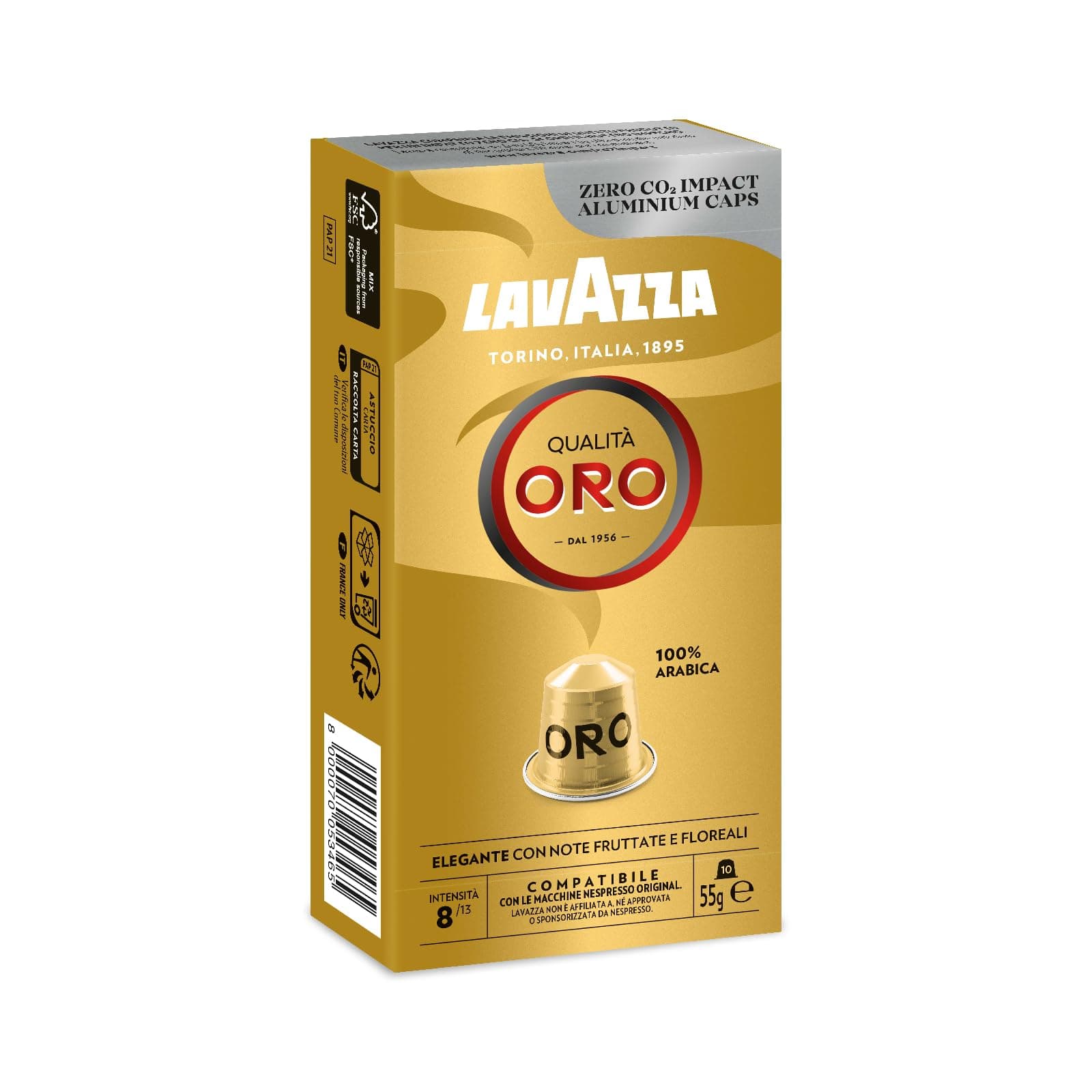 Lavazza Qualità Oro Coffee, 100% Arabica, Nespresso Original Compatible Aluminum capsules, Pack of 10 capsules