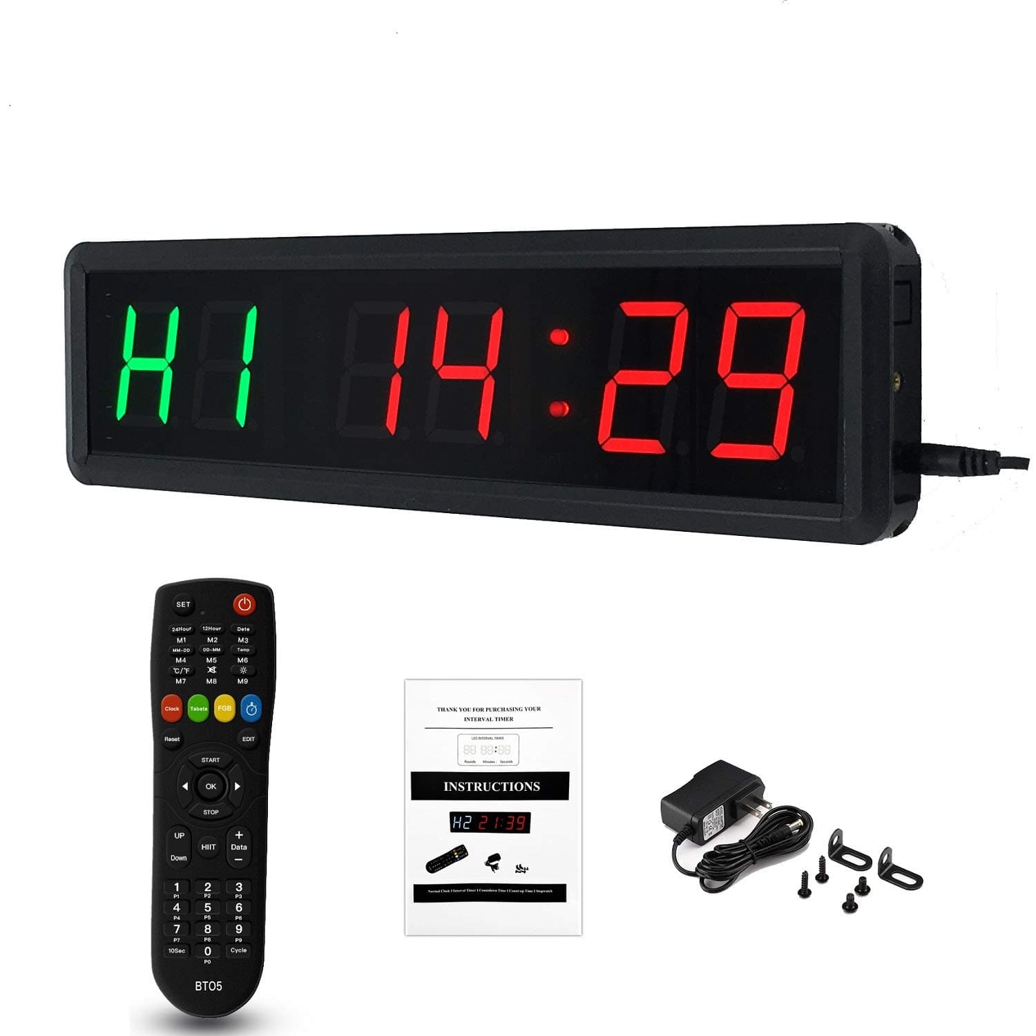 1.8'' LED Interval Workout Timer Countdown Stopwatch (Two Green+Four Red)