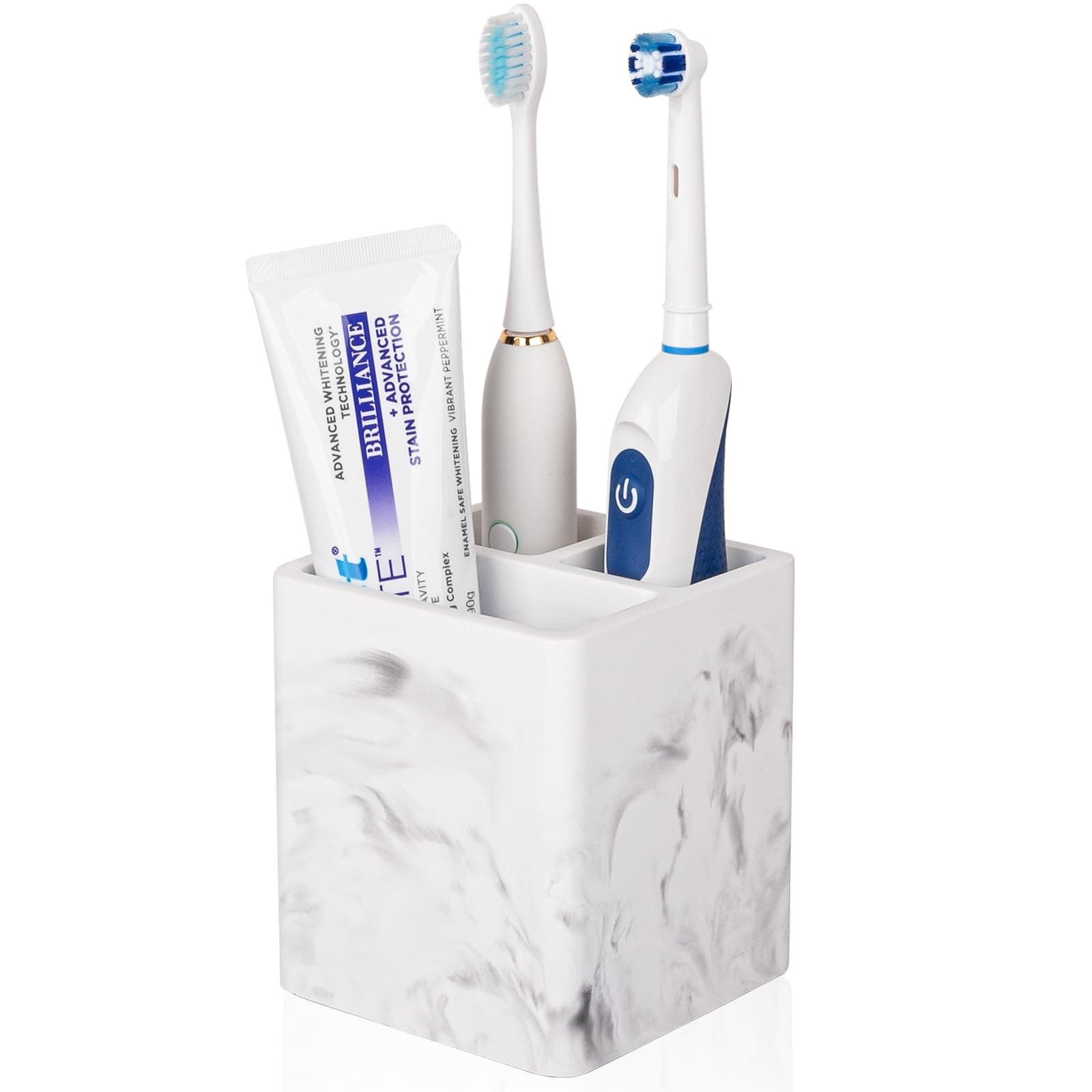Diatomite Toothbrush Holders for Bathrooms, Electric Toothbrush and Toothpaste Holder 3 Slots Tooth Brush Organizer for Bathroom Countertop, Shower, Vanity - Marble White