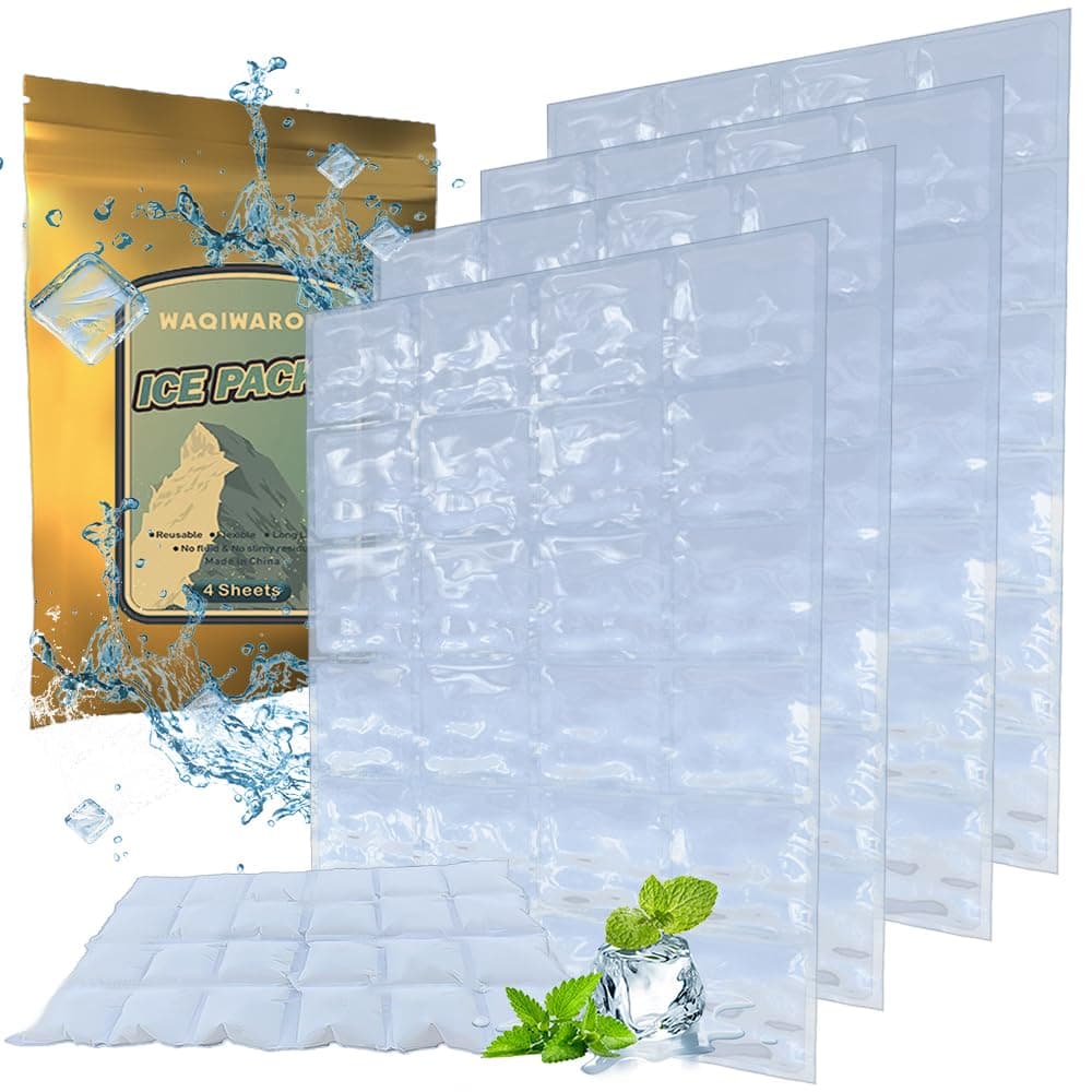 Ice Sheets for Coolers Reusable - Ice Pack Sheets - Ice Mat with Flexible 96 Ice Cube Packs - Ice Blanket Large Flat Freezer Long Lasting Ice Packs for Cooler