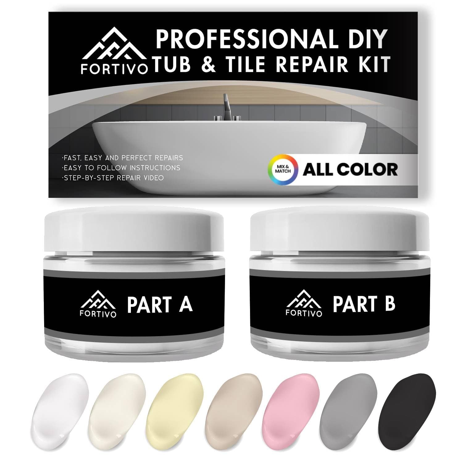 Porcelain Repair Kit - Bathtub Repair Kit - Fiberglass Tub Repair Kit for Acrylic, Porcelain, and Enamel - Tub Repair Kit for Any Bathtub Color - Acrylic Tub Repair Kit - Porcelain Sink Repair Kit