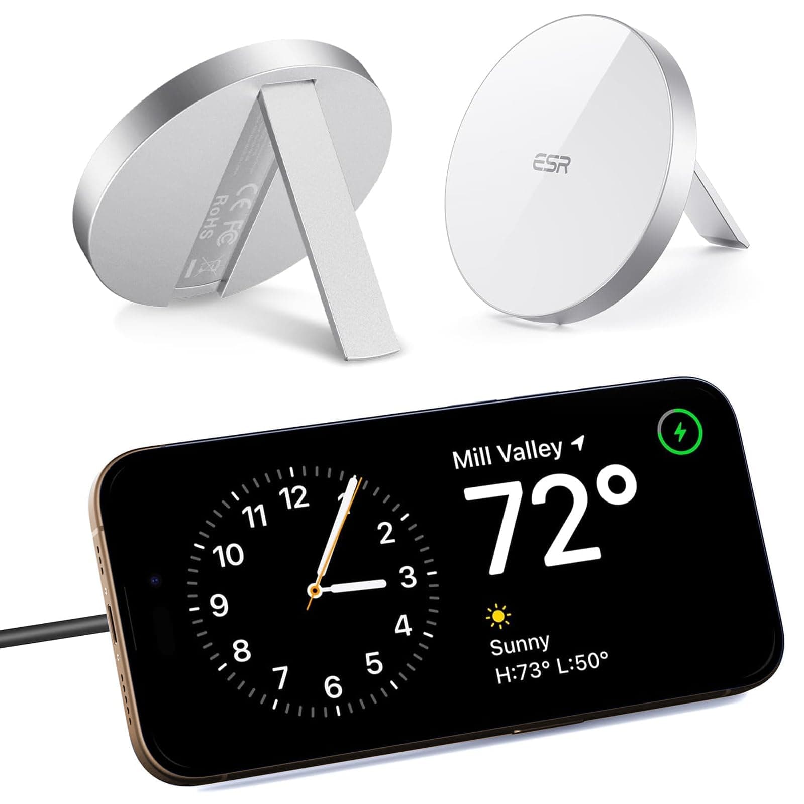 ESR for Magsafe Charger with Kickstand, iPhone Wireless Charger, Charging Pad for iPhone 17/16/15/14/13/12, AirPods 4/3/Pro/Pro 2, Galaxy S25 Strong Magnetic Charger with 5 ft Removable Cable,White