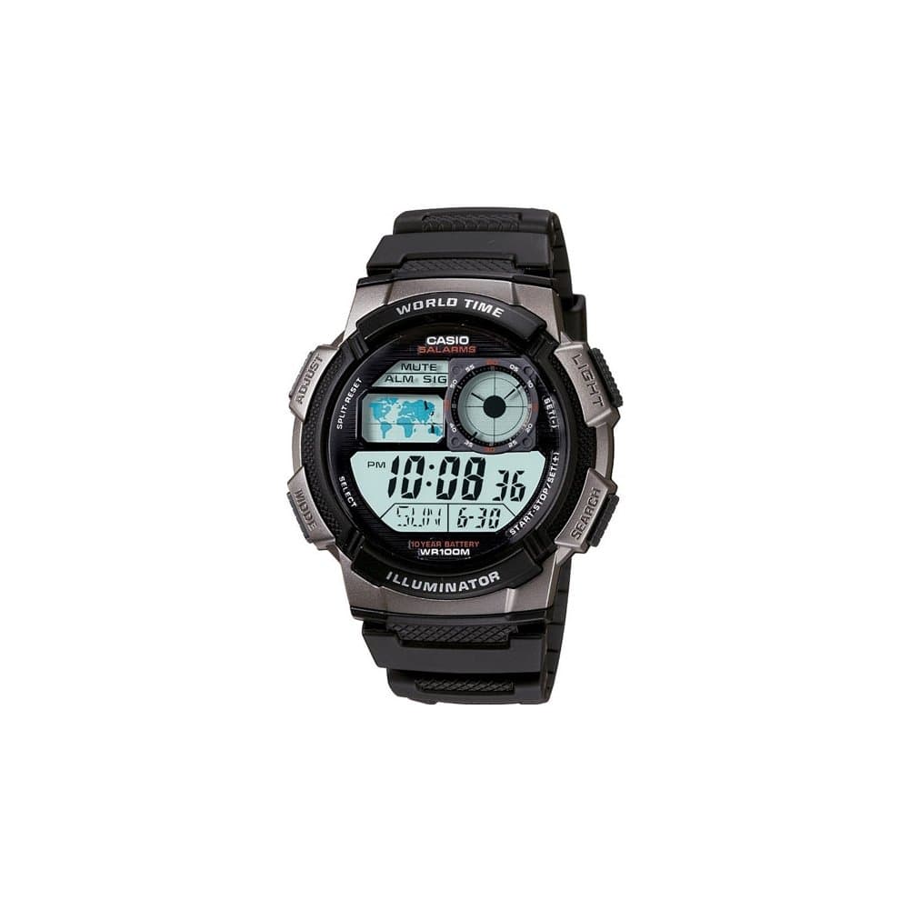 AE1000W Series | Men’s Digital Watch | 100M WR | Multi Alarms | 100 SEC Stopwatch | Countdown Timer | World Map for World Time | LED Light | LC Analog Display | 10 Year Battery