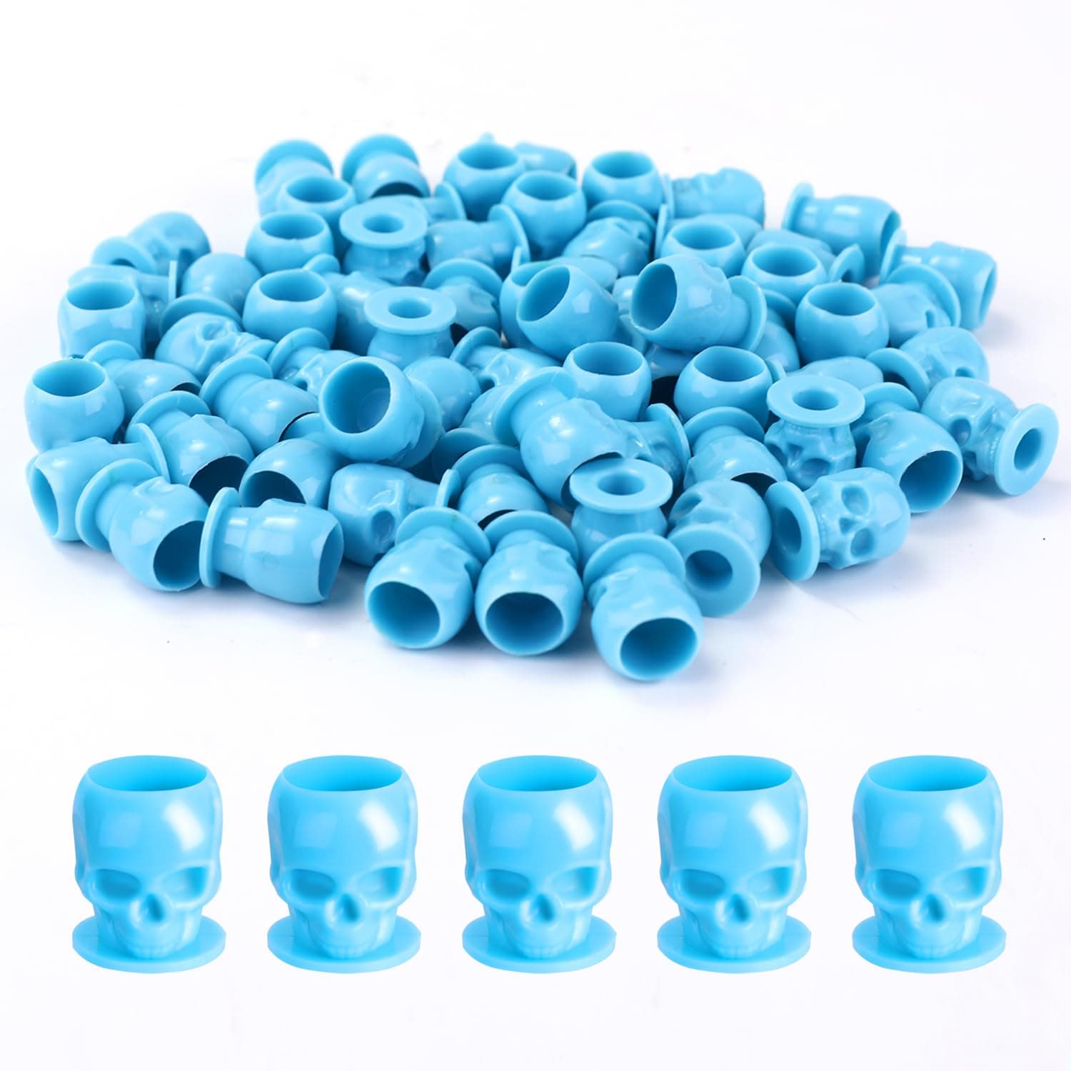 OFEYLE Skull Tattoo Ink Cups, 200PCS Blue Disposable Ink Caps for Tattooing, Temporary Tattoos, Adults