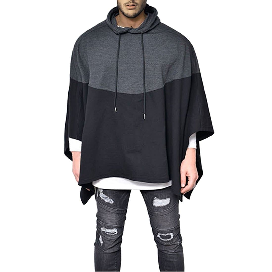 Mens Irregular Loose Bat Sleeves Oversized Plus Size Hooded Poncho Cloaks Casual Pullover Hoodie Cape Coat Tops(3XL,Multicolored