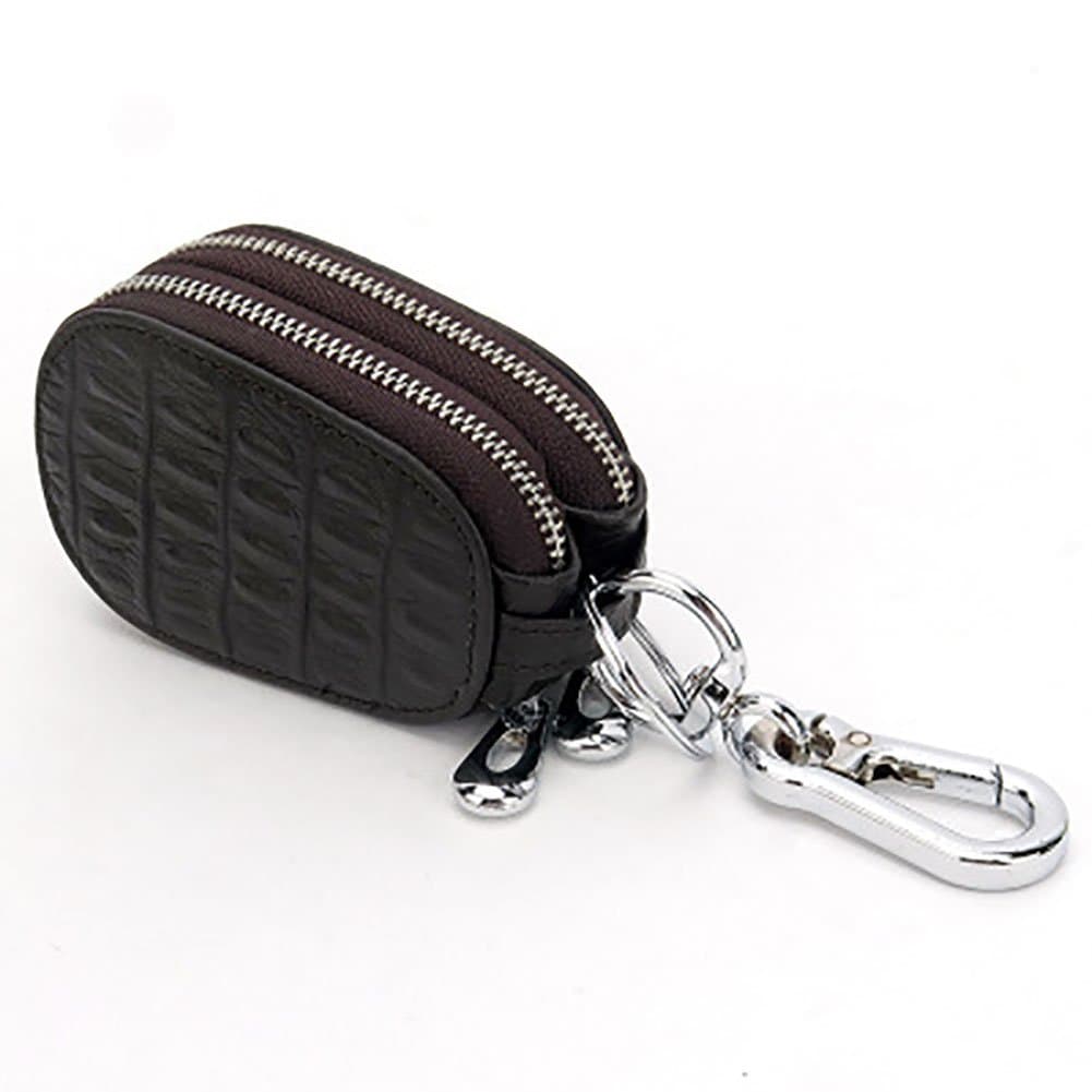 Car Key case Genuine Leather for Mens Womens Bag Keychain Smart Universal Double Zipper Hook Coin Purse Wallet Holder Rangren  (Brown)