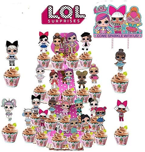 Atvscay 49PCS Party Supplies Set, Surprise Birthday Party Decoration, Surprise Cake Toppers & Party Cake Stand, Cupcake Holder(3 tiers) For Party