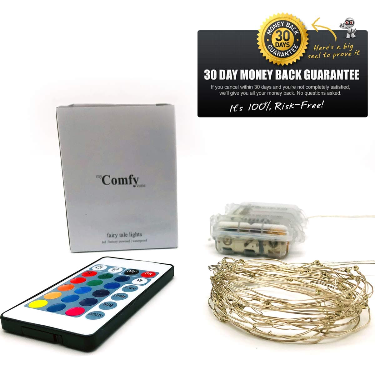 Christmas LED Fairy Lights RGB | Battery Operated | with Remote Control | Multi Color Changing String Lights | Waterproof | Decorative | 16 Colors 16.4ft 50 LEDs | for Porch, Wedding, Party