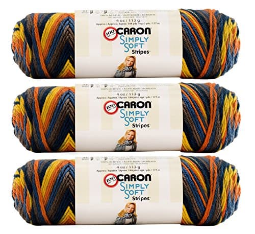 Caron Simply Soft Bulk Buy Stripes 100% Acrylic Yarn (3-Pack) ~ 4 oz. Skeins (Martha's Vineyard)