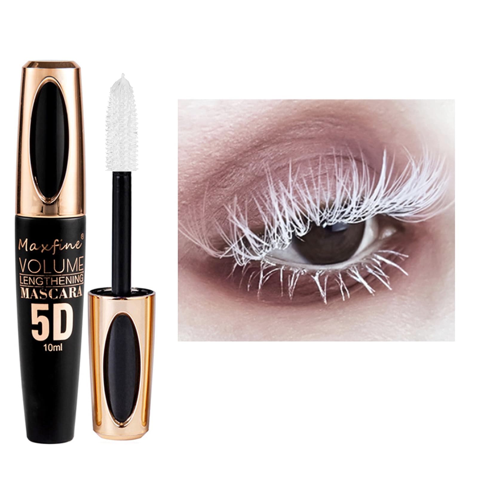 White Mascara, 5D Fiber Coloured Waterproof Eyelash Primer Long Lasting Thick Smudge-Proof Natural Voluminous Telescopic Mascara for Sensitive Eyes Makeup, Party Stage Use Halloween Christmas Gifts