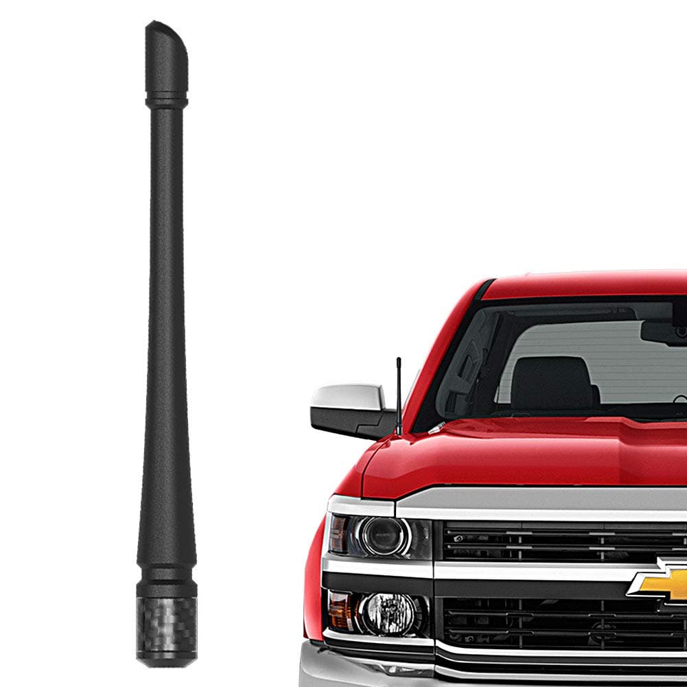 Short Antenna Compatible with Chevy Silverado & GMC Sierra Trucks All Model Years, Internal Copper Coil for Enhanced Reception, Car Wash Proof, 7 inches Rubber Antenna Replacement