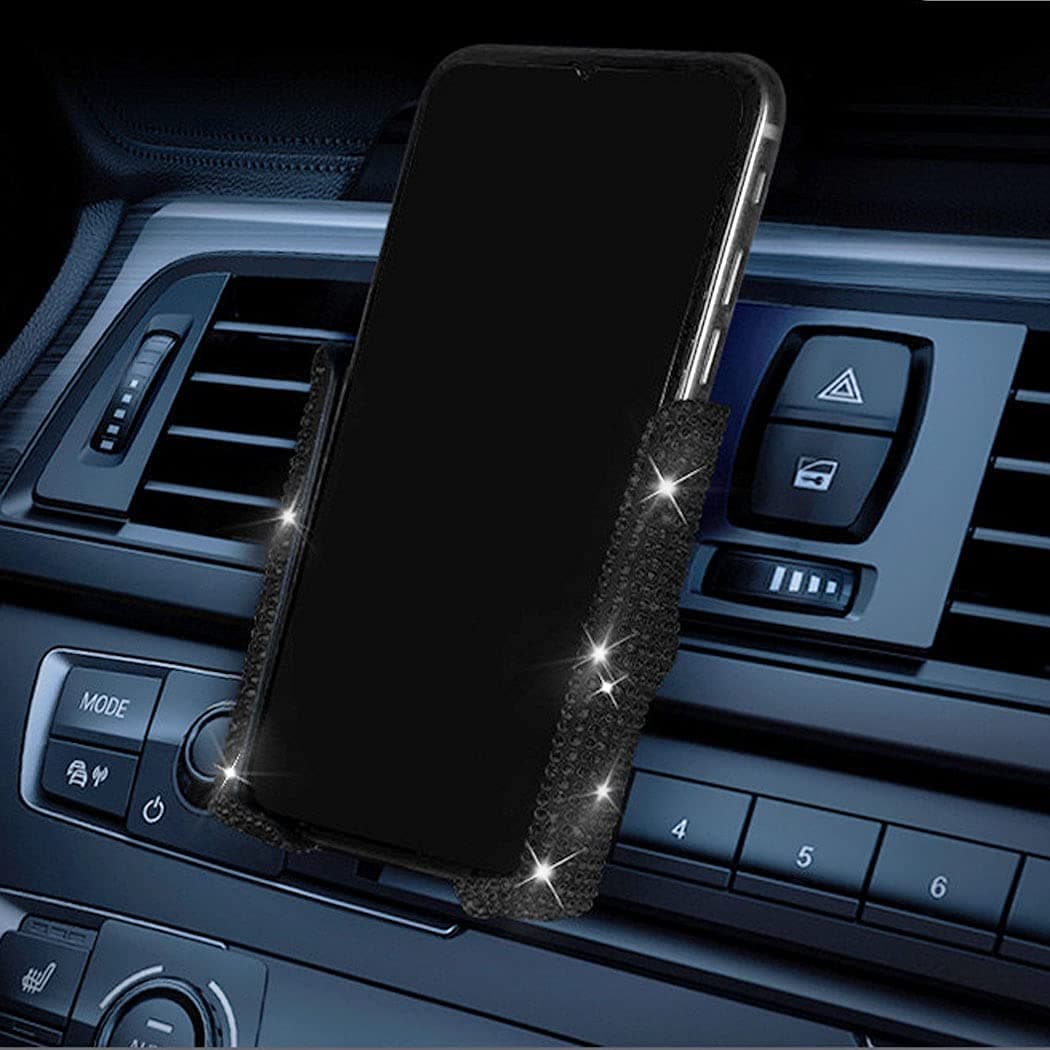 SUNCARACCL Bling Car Phone Holder, 360 Degrees Adjustable Crystal Auto Car Mount Phone Holder for Dashboard,Windshield and Air Vent (Black)
