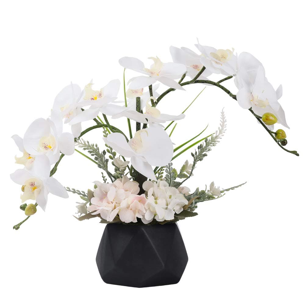 LESING Artificial Flowers Ochids Plants Fake Orchid in Pot Artificial Flowers with Vase Orquidea Faux Orchid for Home Indoor Decoration (Style 2,Black Vase)