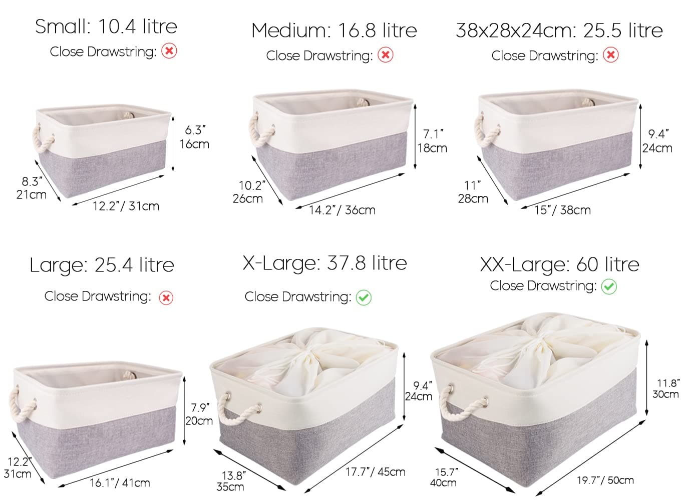 Mangata Extra Large Storage Boxes, Fabric Storage Baskets for Cupboards, Shelves, Wardrobe, Toys, Clothes (Foldable, GreyWhite)