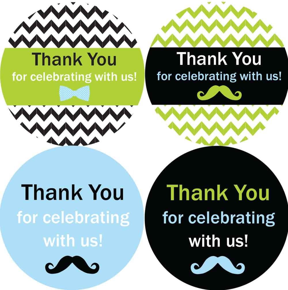 1.9 Inch Thank You Stickers Boy Baby Shower Favors Little Man 60 Labels Blue Black