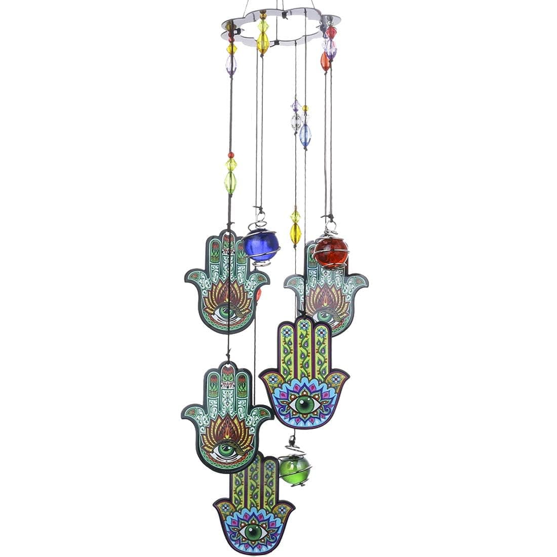 Wind Chimes Outdoor Decor, Metal Memorial Windchimes Hanging Decoration for Garden Home Yard and Christmas Tree,15'' Hamsa Hand Evil Eye Chakra Glass Beaded Design Christmas Decor