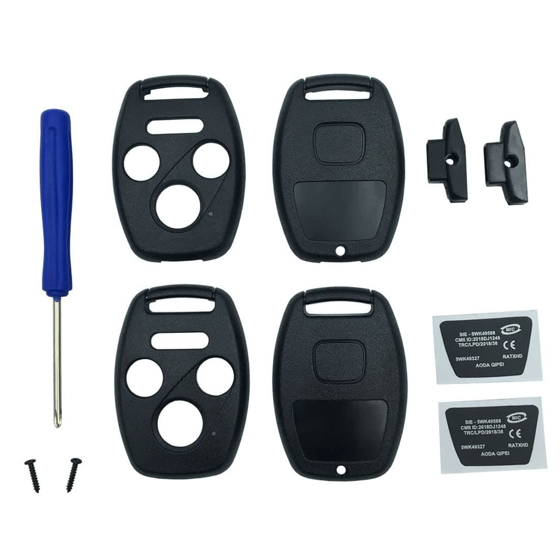 Key Fob Shell Case Fit for Honda Keyless Entry Remote Car Key Housing Replacement with Free Screwdriver (Casing Only Without Blade)(Black) (Black Pack 2)