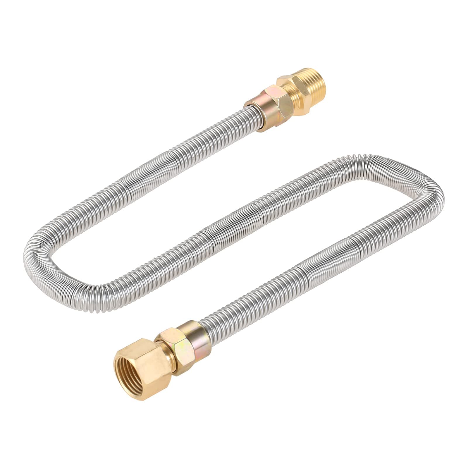 gohantee Propane Fire Pit Corrugated Hose Tube 304 Stainless Steel 24" Corrugated Hose for Fireplace 3/8" Female Connector with 2 pcs Adapter 1/2" NPT Male and Female, Gas Line for Fire Pit Fireplace