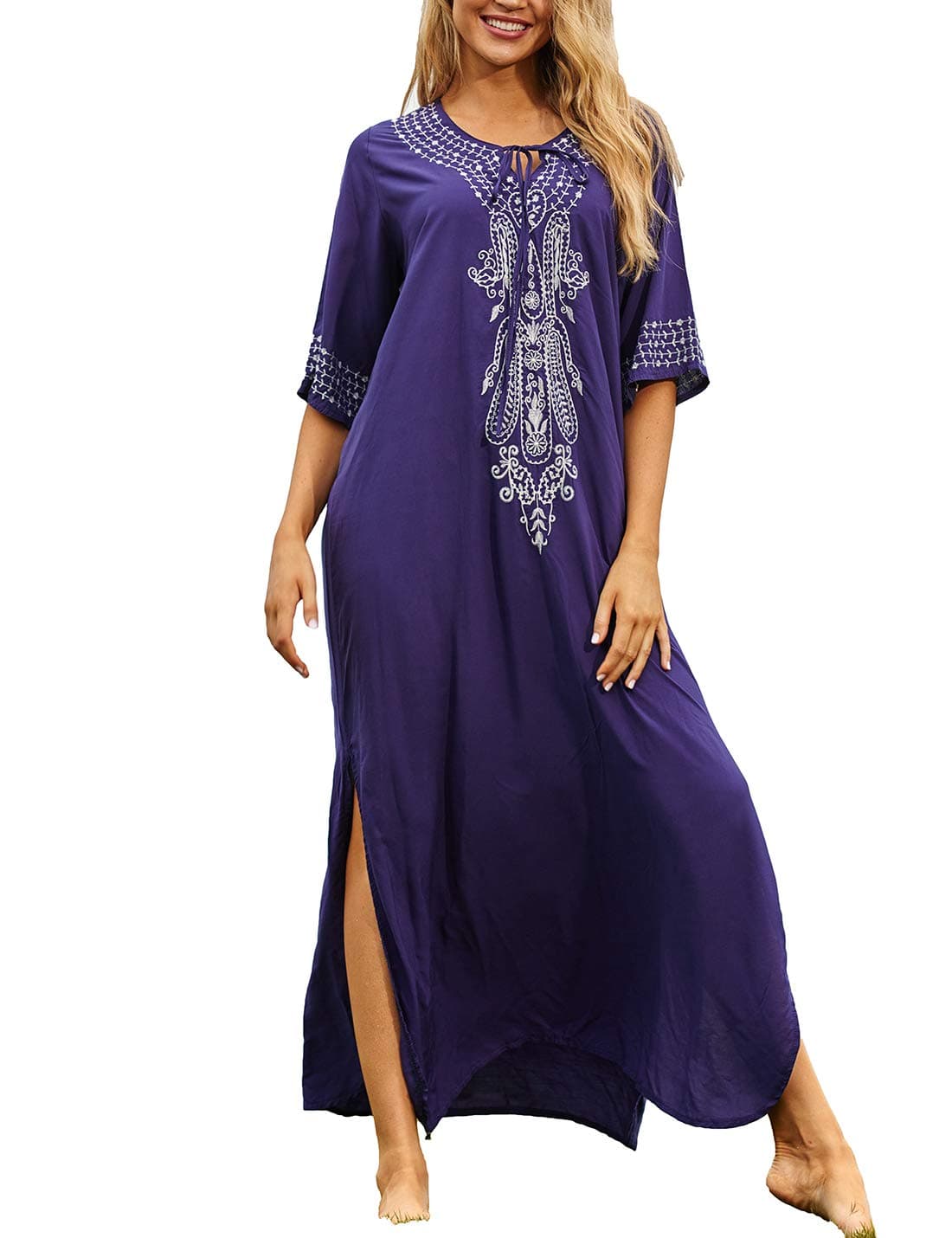 AILUNSNIKA Womens Embroidered Bikini Swimsuit Cover Up Long Casual Kaftan Dress Beach Caftans