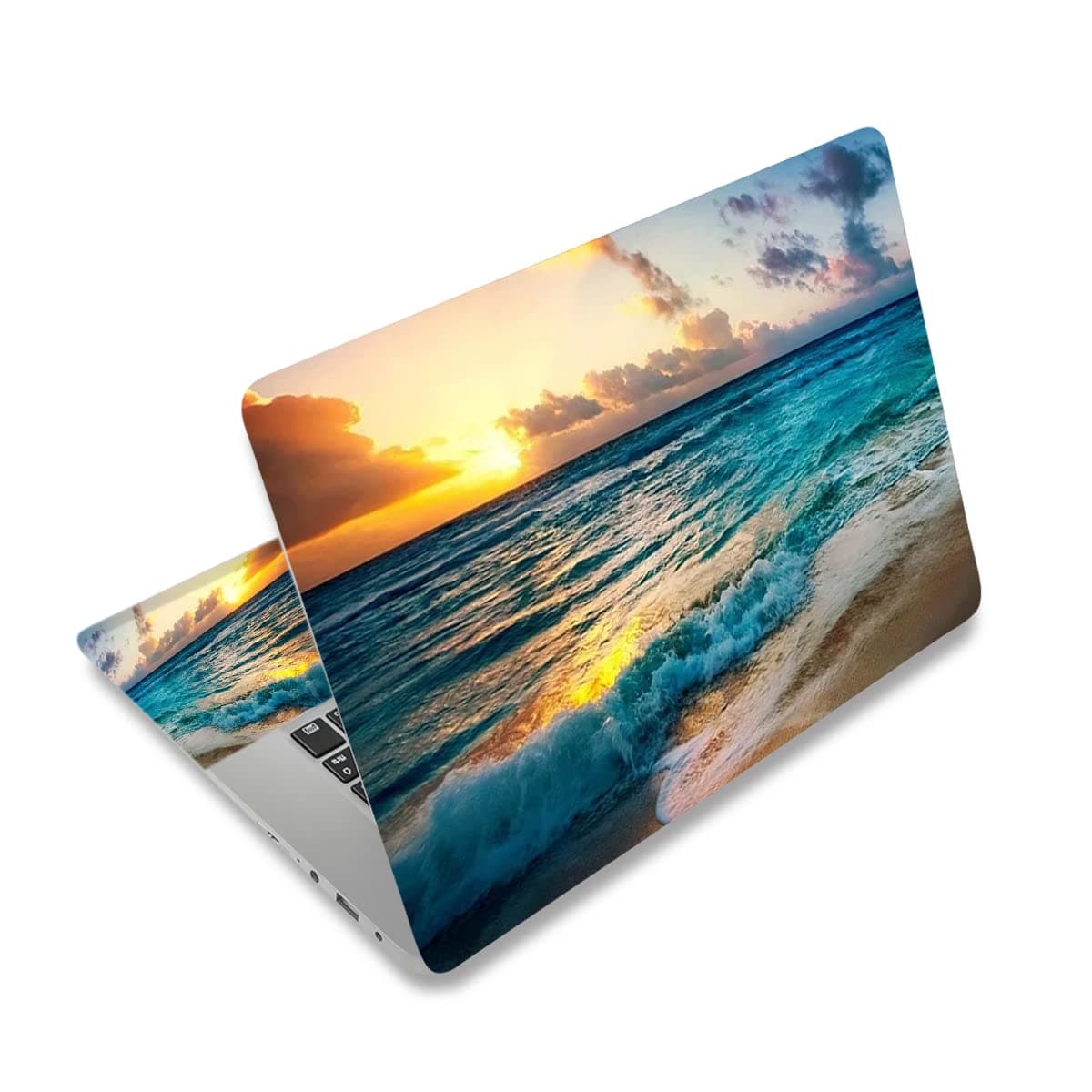 Laptop Skin Sticker Decal,12" 13" 13.3" 14" 15" 15.4" 15.6 inch Laptop Skin Sticker Cover Art Protector Notebook (2 Wrist Pad Skins Included), Decorative Removable, Sunset Beach
