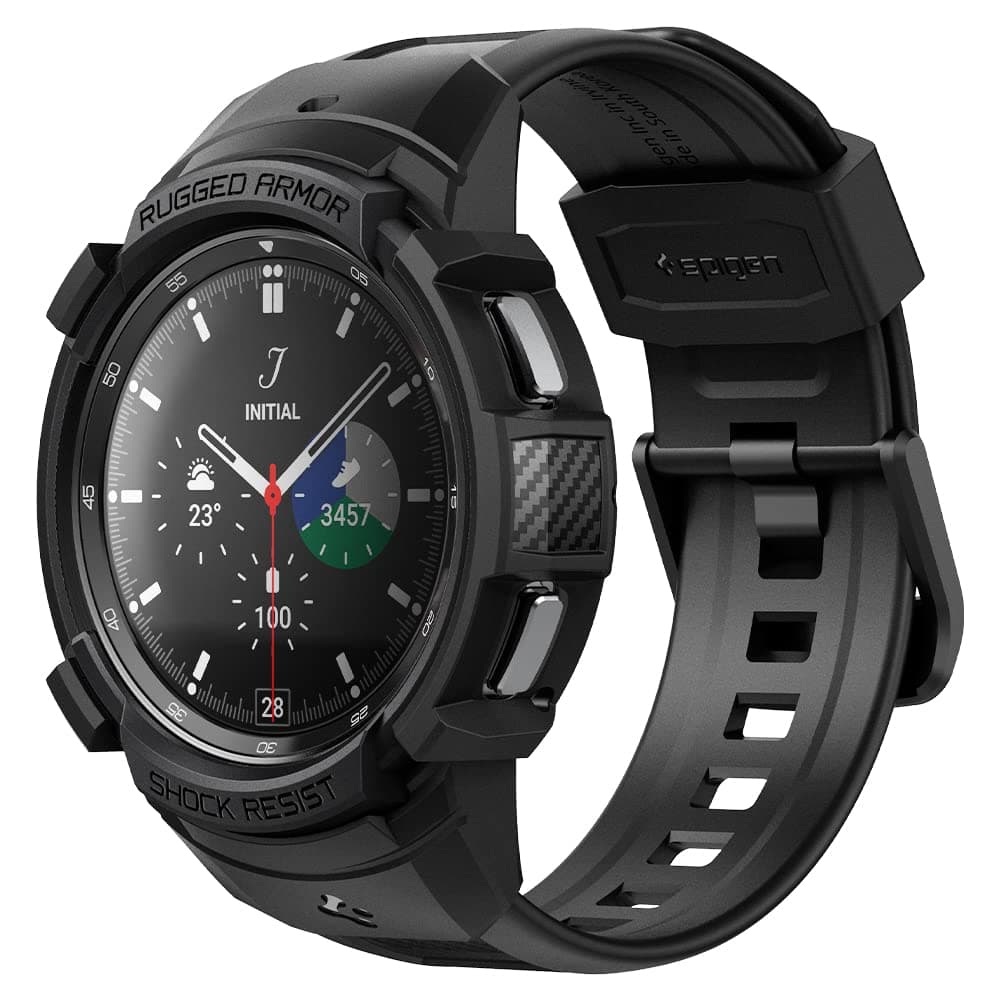 Spigen Rugged Armor Pro Case with built in Strap Compatible with Galaxy Watch 4 Classic 46mm - Black