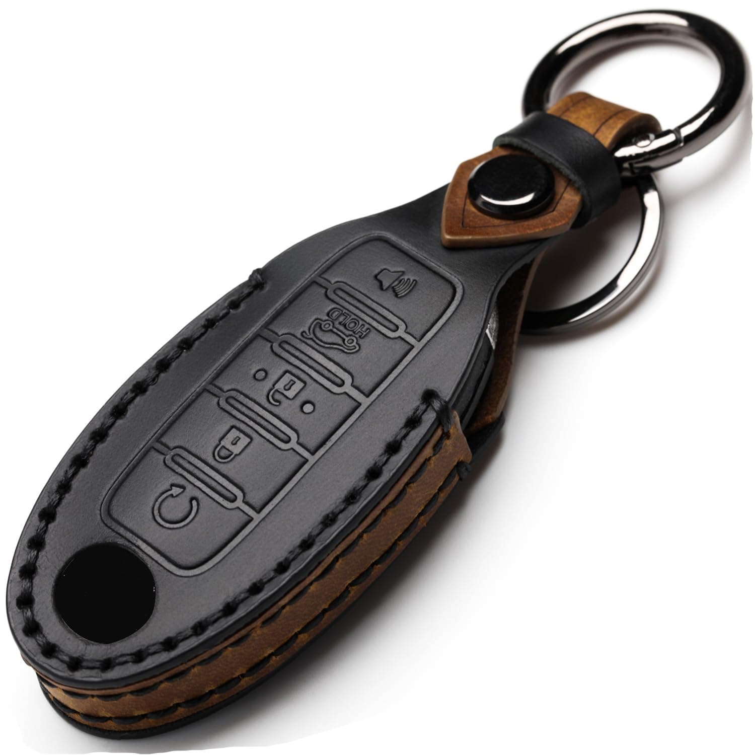 Leather Car Key Fob Cover Compatible with Nissan Keyless Remote Control for Nissan X-trail Rogue Altima Quest Pathfinder Sentra Patrol Cima Fuga Armada Teana Murano etc (C-Black)