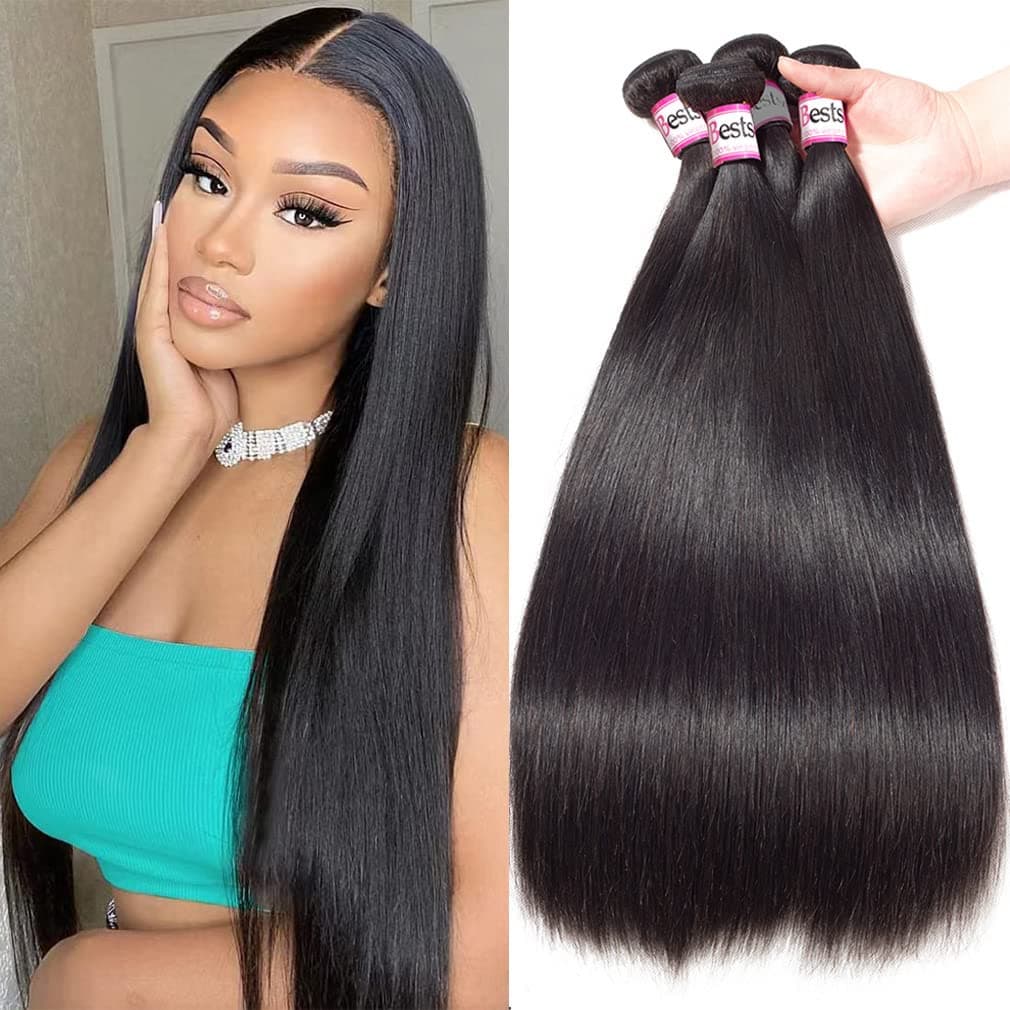 Bestsojoy 10A Brazilian Virgin Hair Straight 3 Bundles Brazilian Straight Human Hair Extensions 100% Unprocessed Human Hair Weave Bundles Natural Color