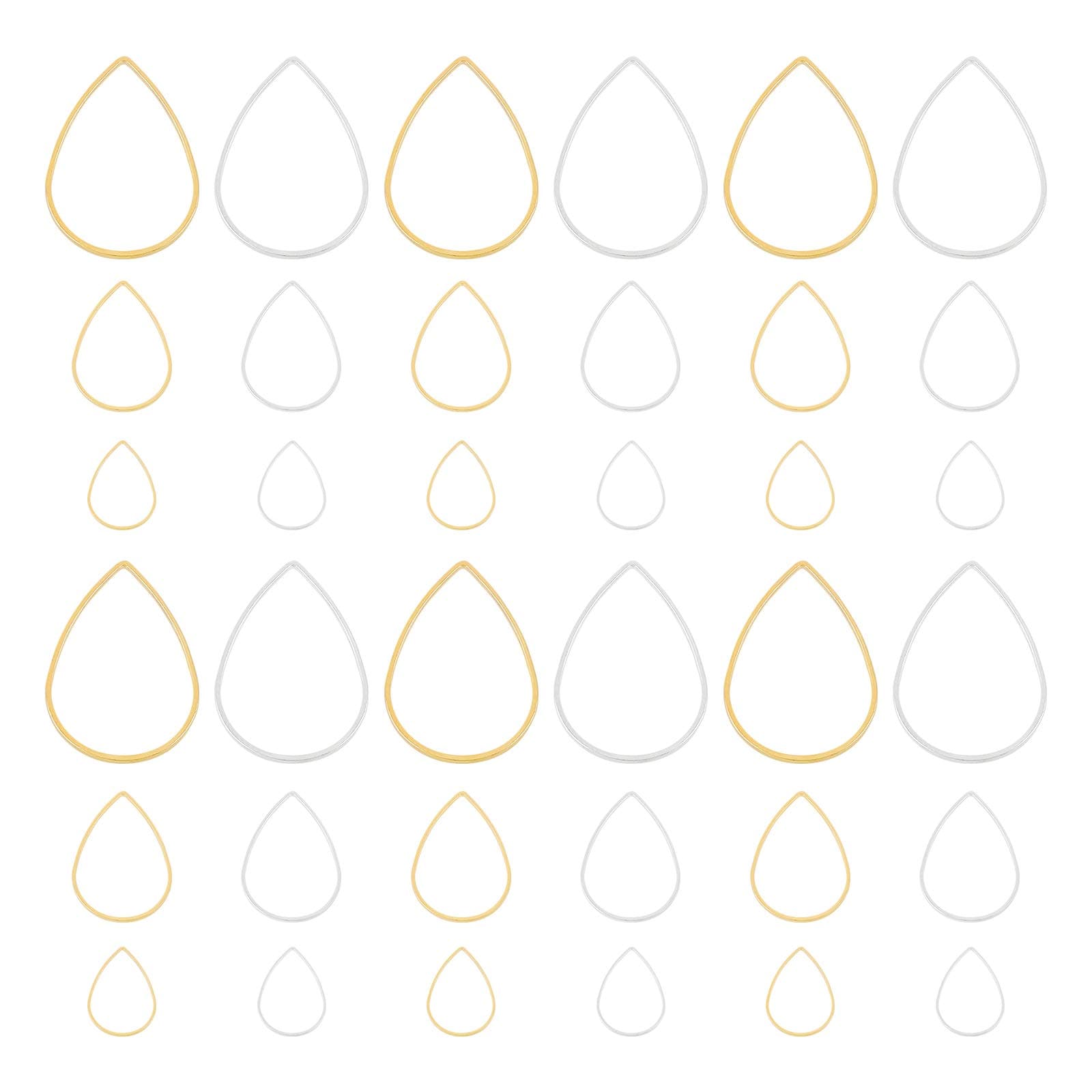 PH PandaHall 300pcs Drop Open Bezels for Resin 3 Sizes Earrings Beading Hoop Linking Rings Teardrop Connectors Charms Links Frames for Clay Earring Necklaces Bracelets Jewelry Making(Gold Silver)