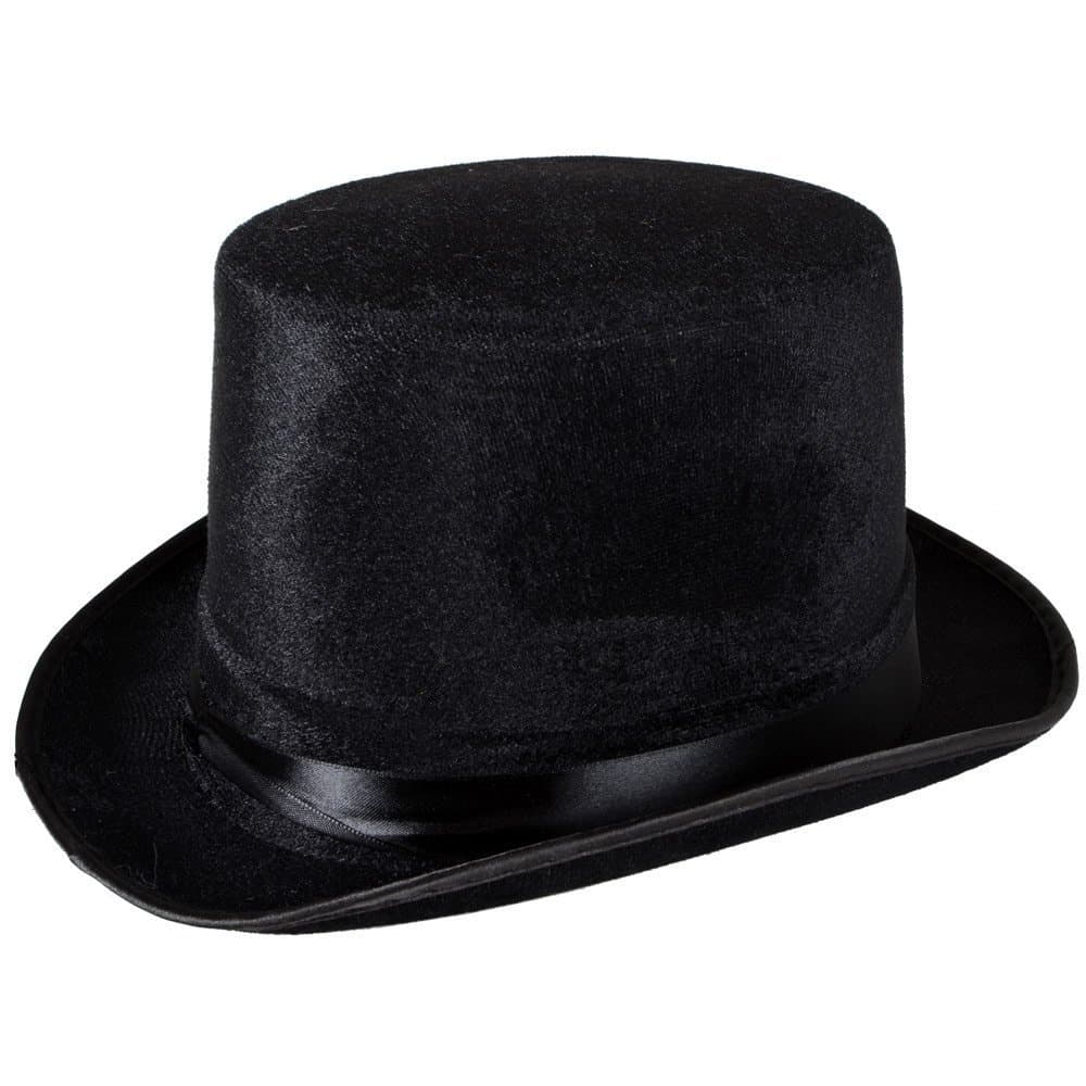 Adult Black Velour Top Hat - Victorian Steampunk Magician Ringmaster Fancy Dress Costume Accessory for Men Women Halloween Cabaret Cosplay