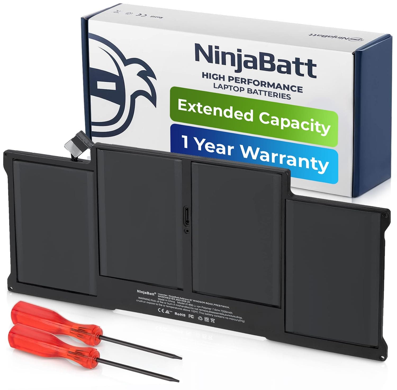 NinjaBattBattery A1466 A1496 for Apple MacBook Air 13 Inch [2010 2011 2012 2013 2014 2015 2016 2017 Years] A1369 A1405 A1377 - High Performance [7160 mAh/54 4Wh.4Wh/7.6V]