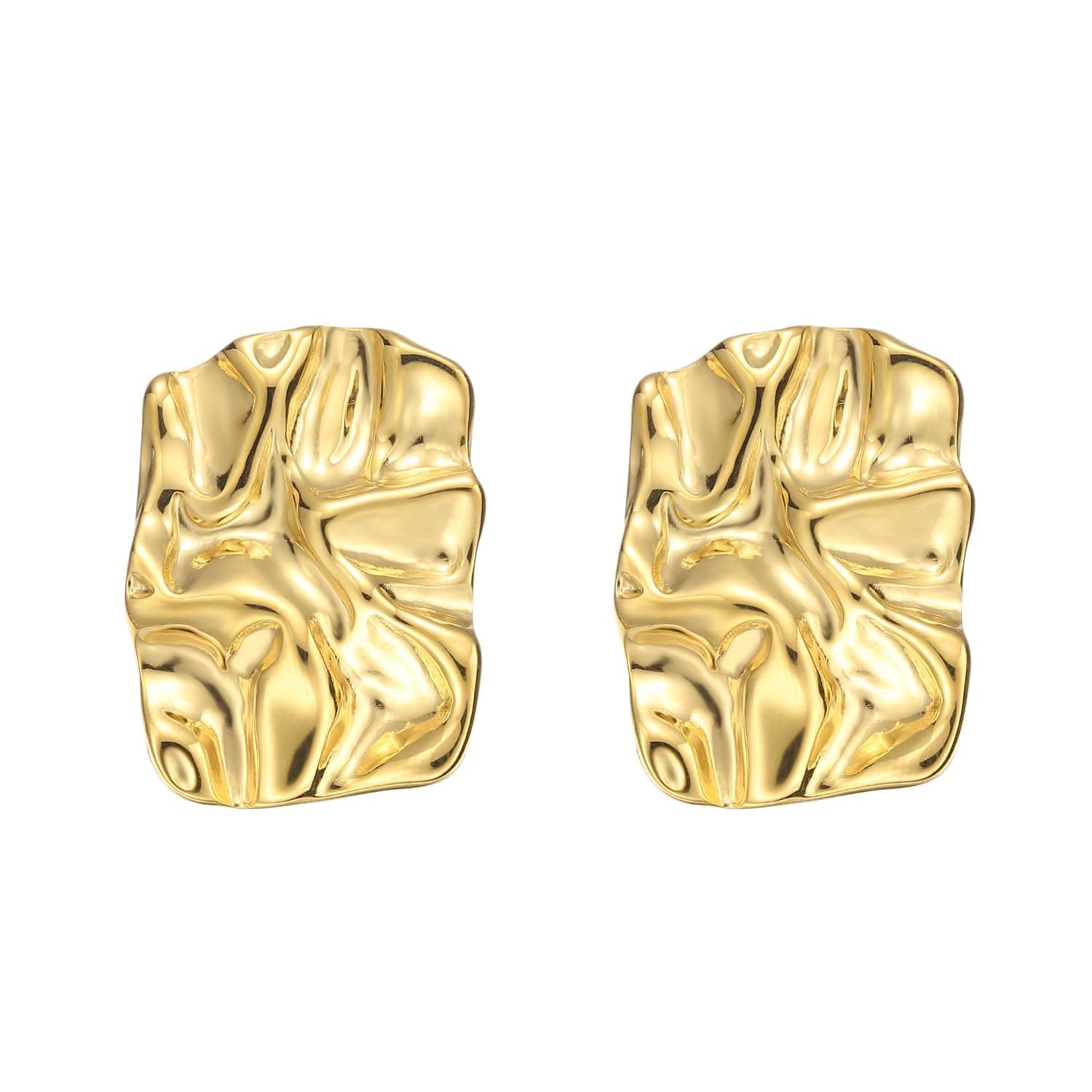 Geometric Rectangle Gold Stud Earrings Irregular Hammered Chunky Statement Earrings for Women Trendy