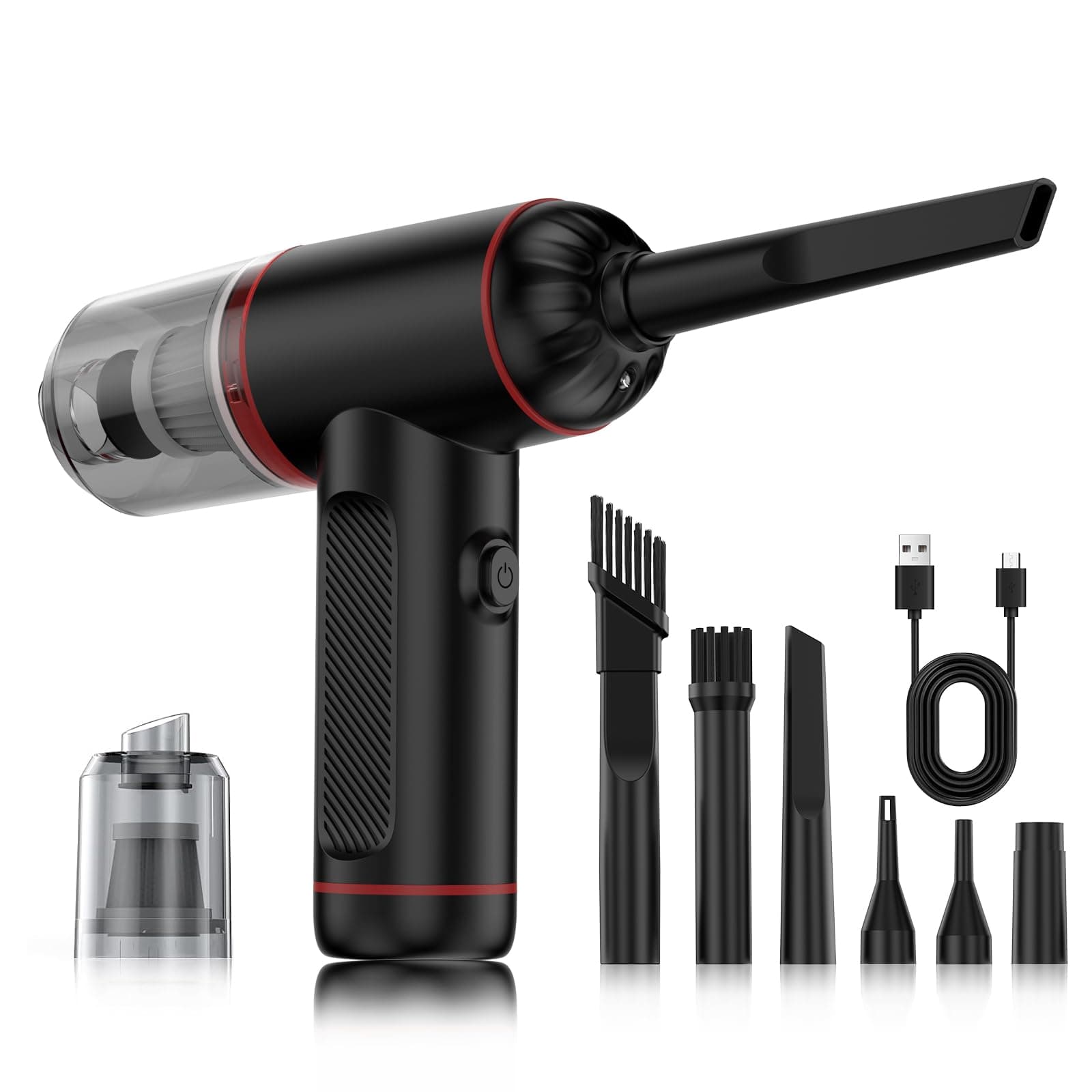 Compressed Air Duster, 100000RPM Handheld Car Vacuum/Air Blower& Pump, 3 Gear Adjustable Electric Air Duster/Car Vacuum Cleaner, Keyboard Duster with LED Light-10 Kits Air Blower for Computer(Black)