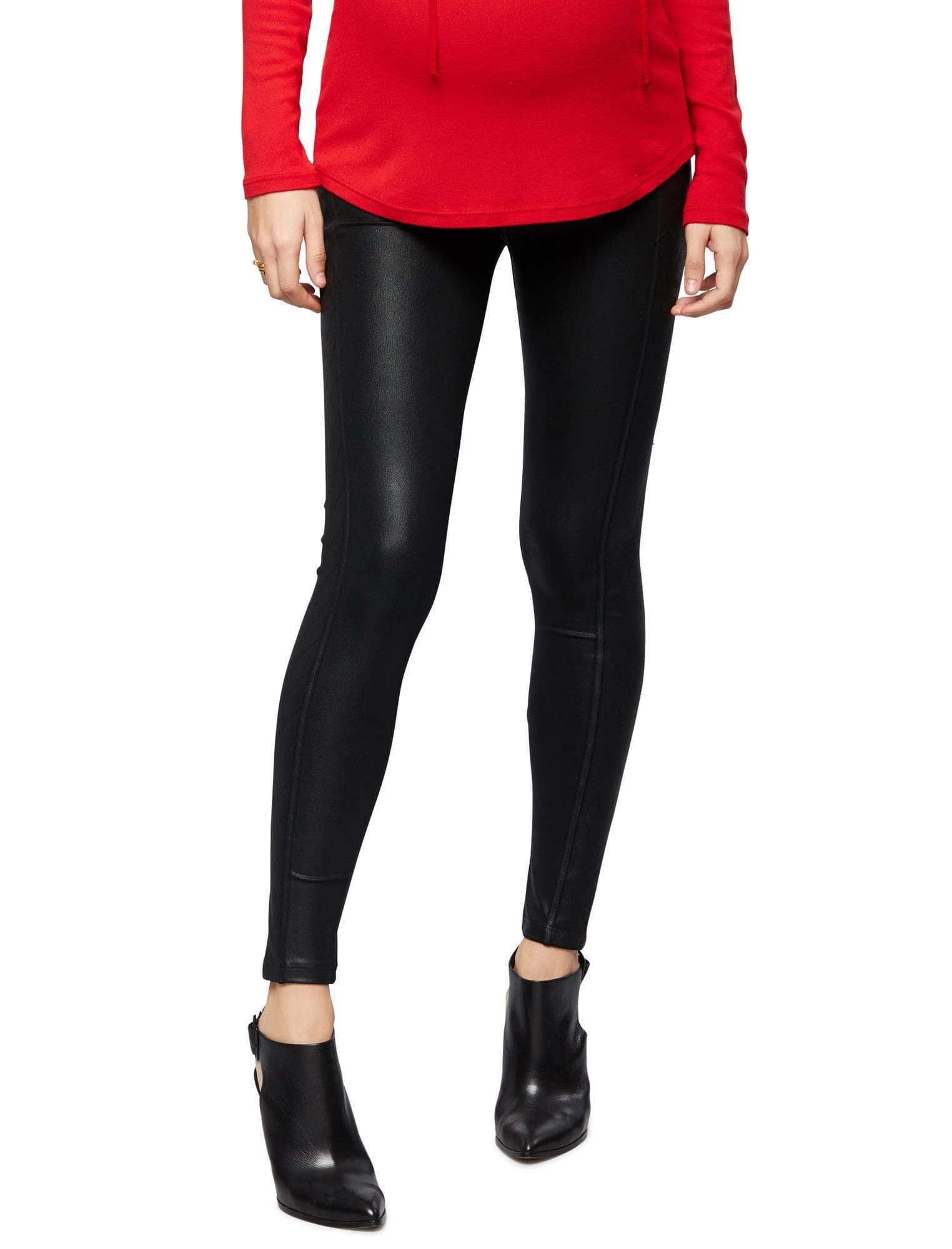 David Lerner Secret Fit Belly Faux Leather Maternity Leggings Black
