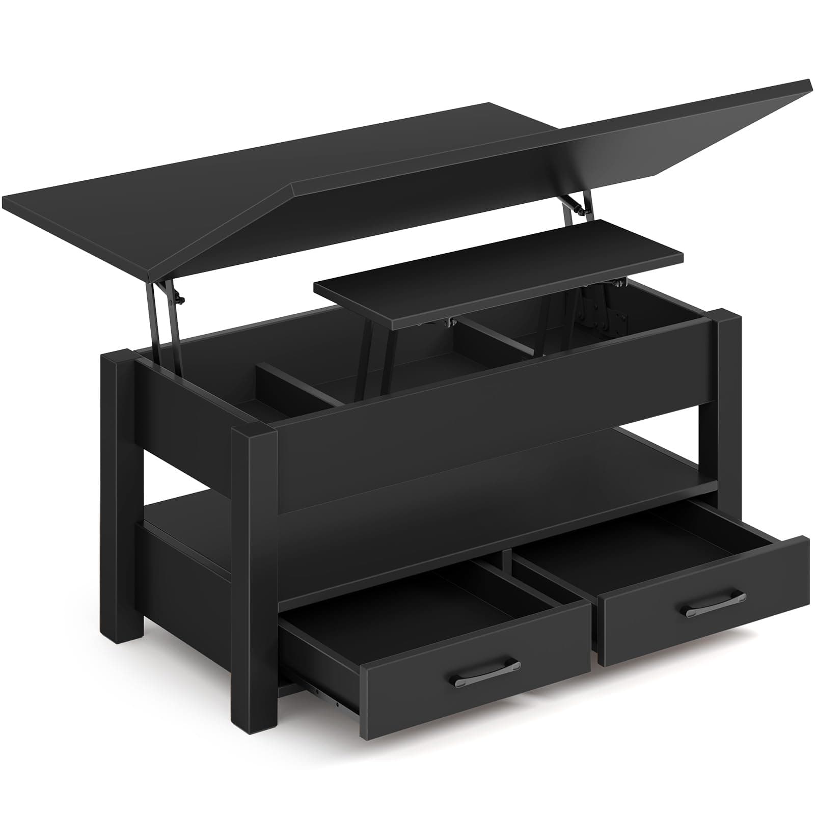 Rolanstar Coffee Table Lift Top, Multi-Function Convertible Coffee Table with Drawers and Hidden Compartment, Converts to Dining Table for Living Room, Home Office,Black