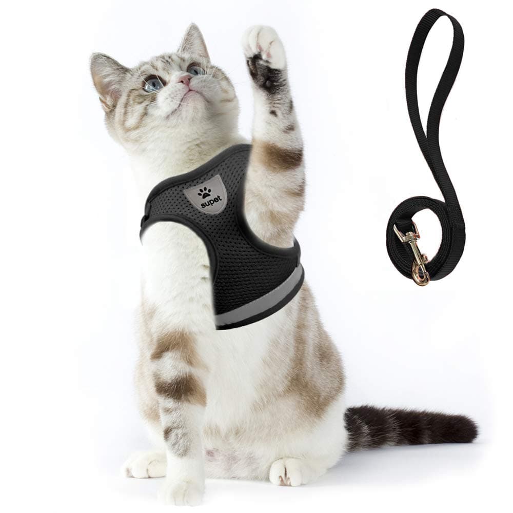 Supet Cat Harness and Leash Set - Soft Mesh Adjustable Cat Vest Harness with Reflective Strap for Walking Cat and Puppy Rabbit