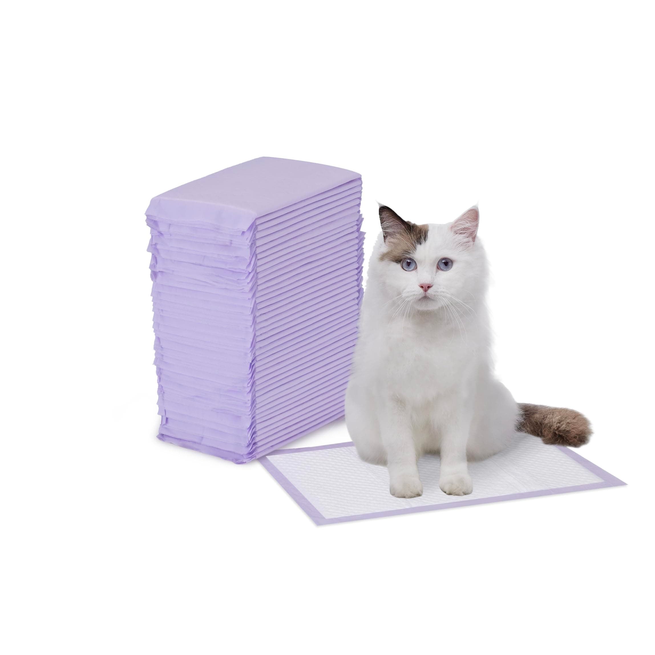 Amazon Basics 40-Pack Disposable Cat Litter Tray Liners with Quick-dry Surface, Lemon Scent, Purple and White