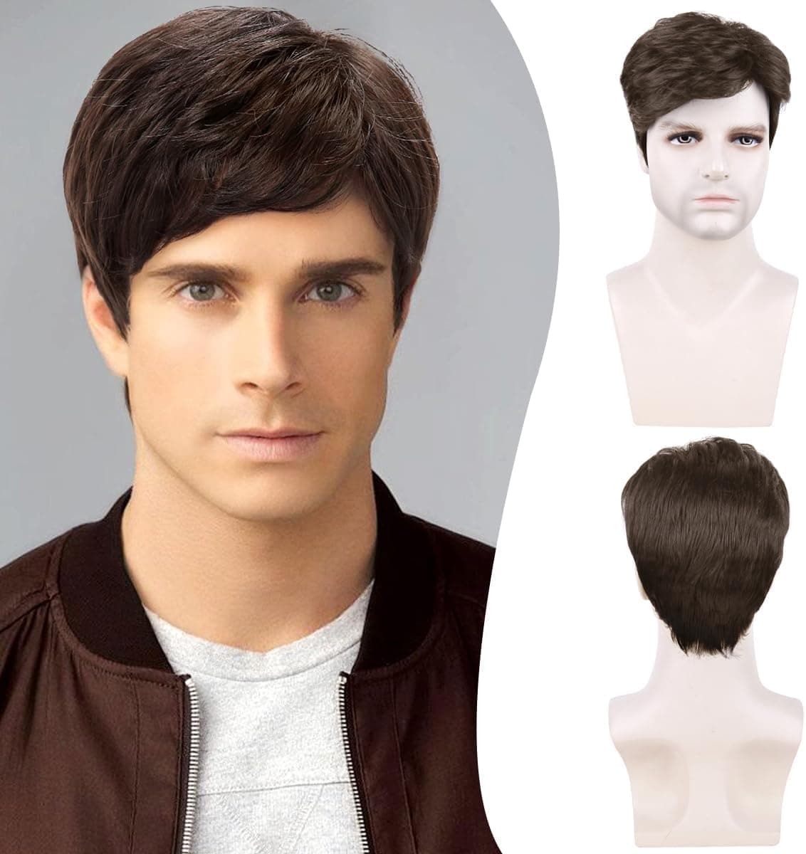 MAKINGTEC Mens Wig Short Hair, Synthetic Brown Wigs for Men, Natural Look, Comfortable and Easy to Wear, Perfect for Daily Use and Special Occasions