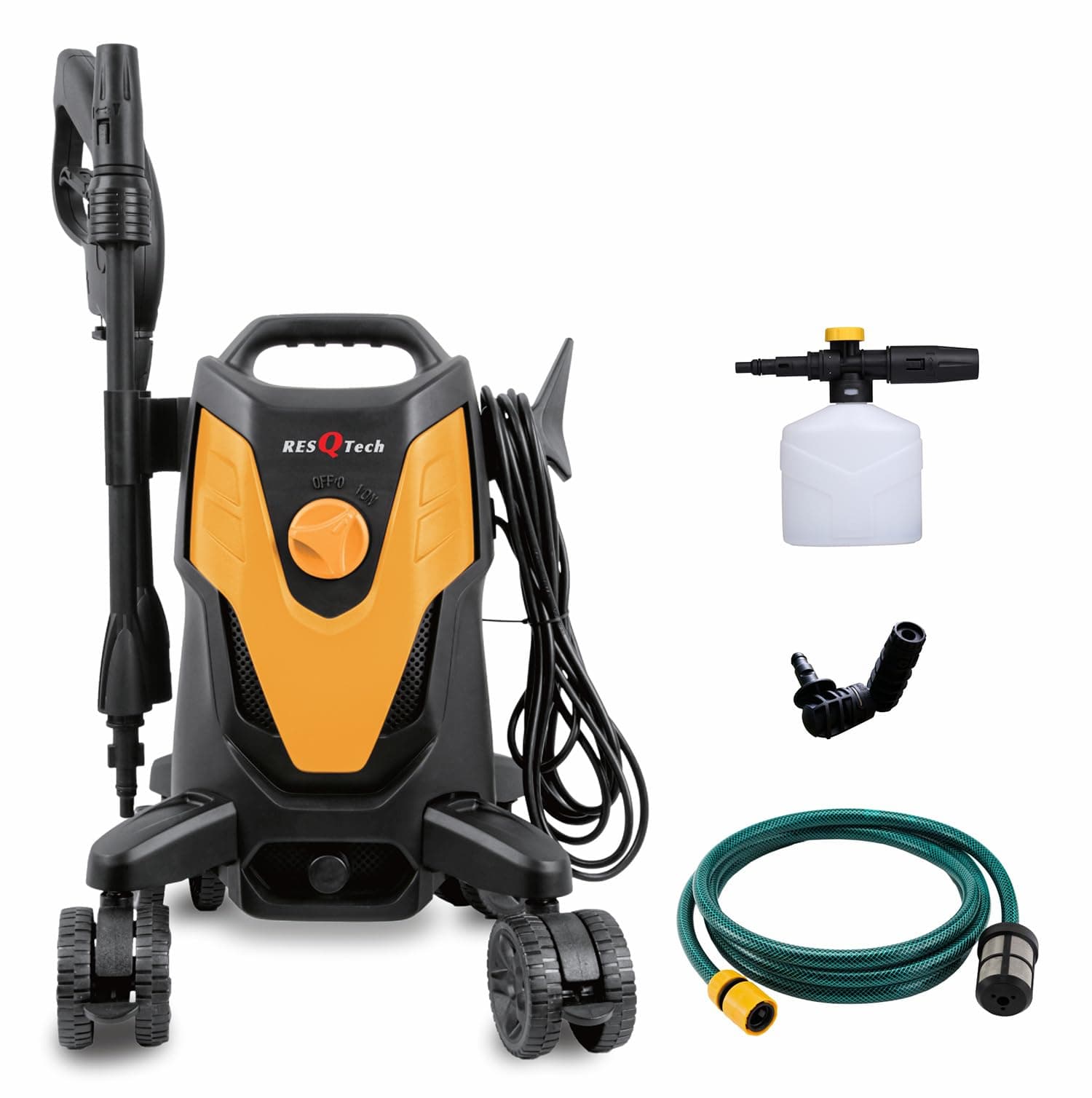 ResQTech PW-109 2000 Watt 160 Bar High Pressure Washer for Car,Bike and Home-Priming Pipe-Foam Cannon-90 Degree Nozzle-Rotary Turbo Nozzle-7 m Hose Pipe /10 m Power Cord-Copper Winding