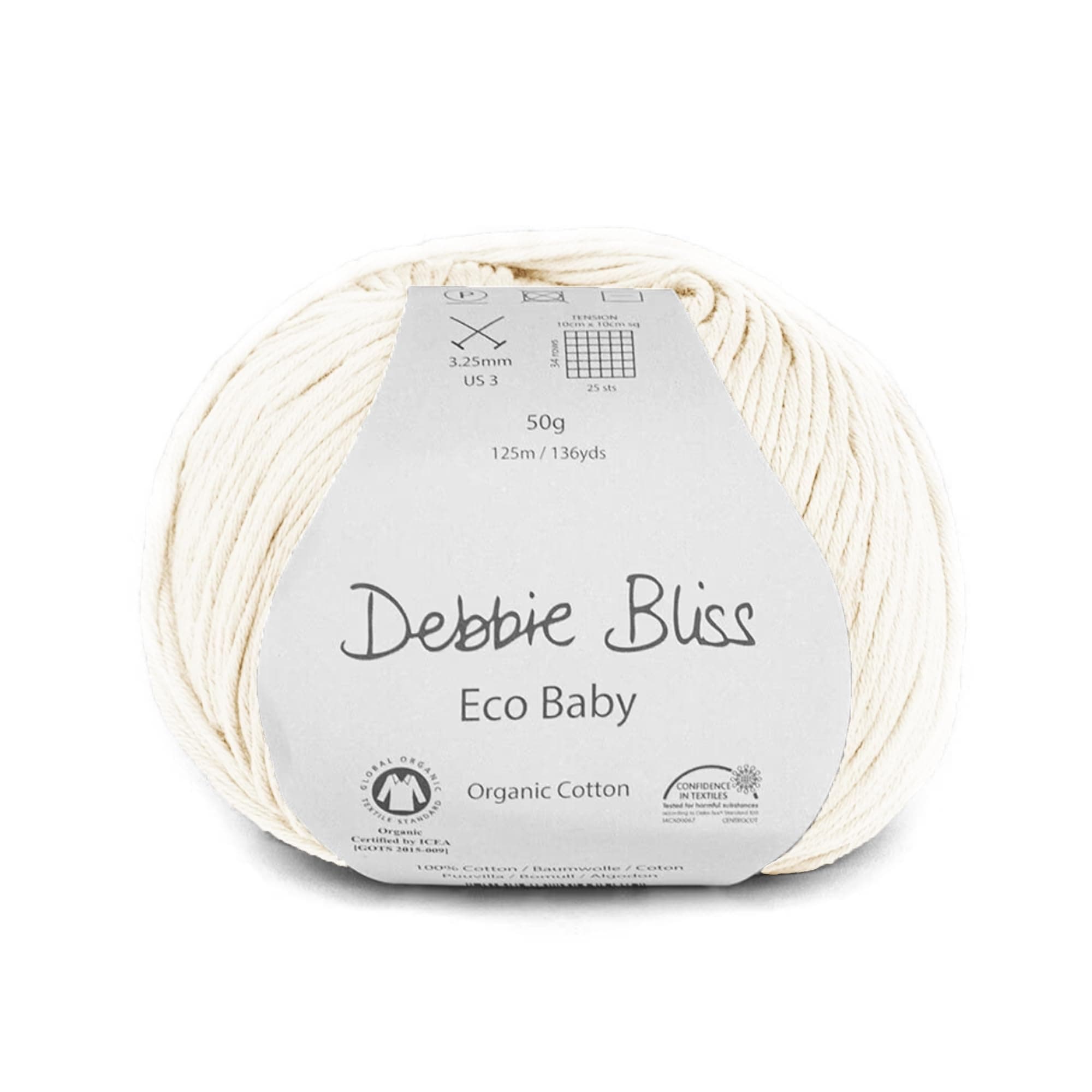 Eco Baby Cotton Yarn 1.76oz (50g), 137 Yards (125m) - Ecru Color Sport Weight for Crochet, Knitting - Mashine Washable, Light Weight - Perfect for Baby Projects, Clothes, Blankets