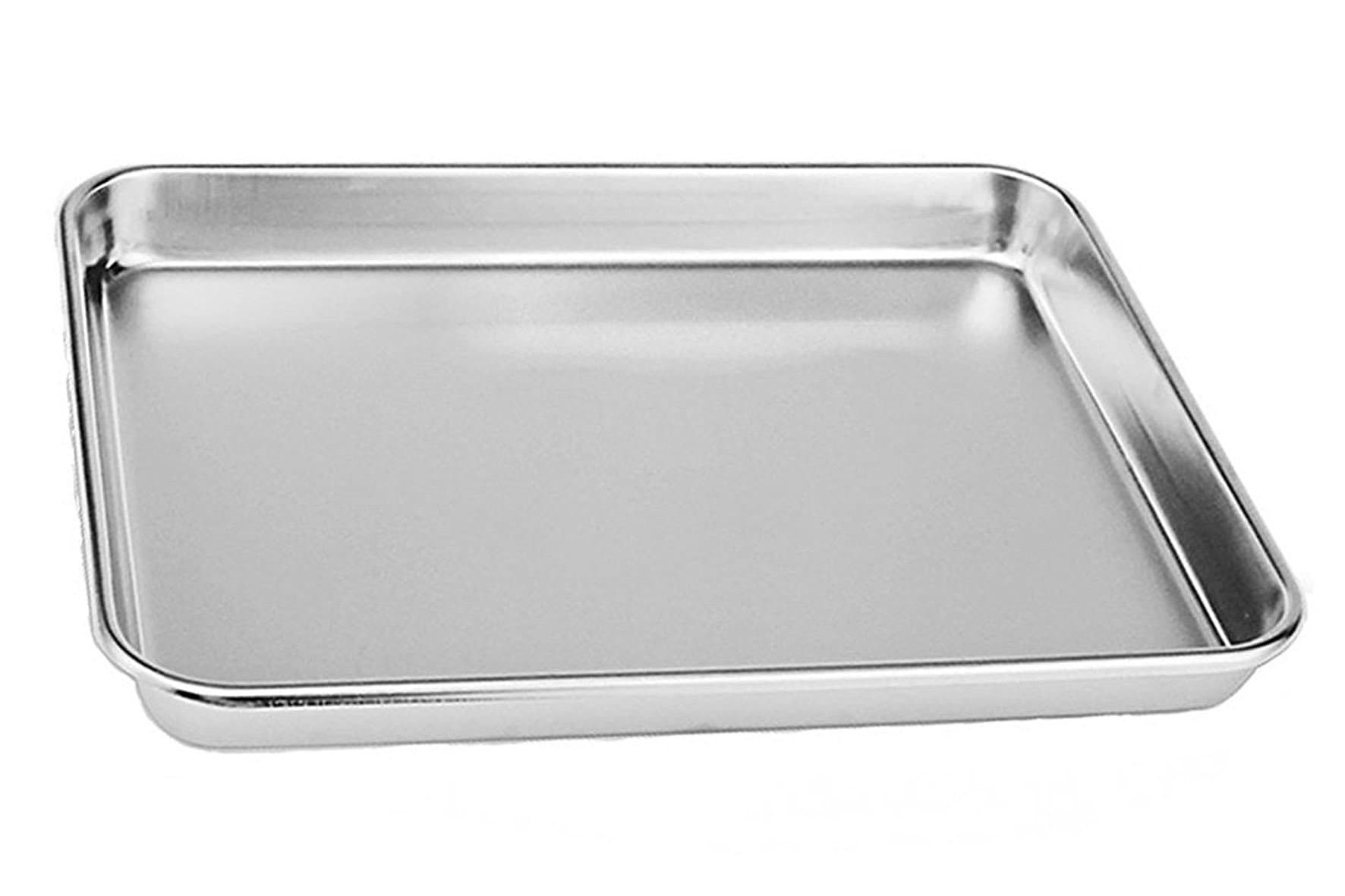 Tspkey 10.4X8.1X1-Inch Stainless Steel Cake Bake Pan ,Compact Toaster Oven Pan Tray Ovenware Professional, Deep Edge, Superior Mirror Finish,