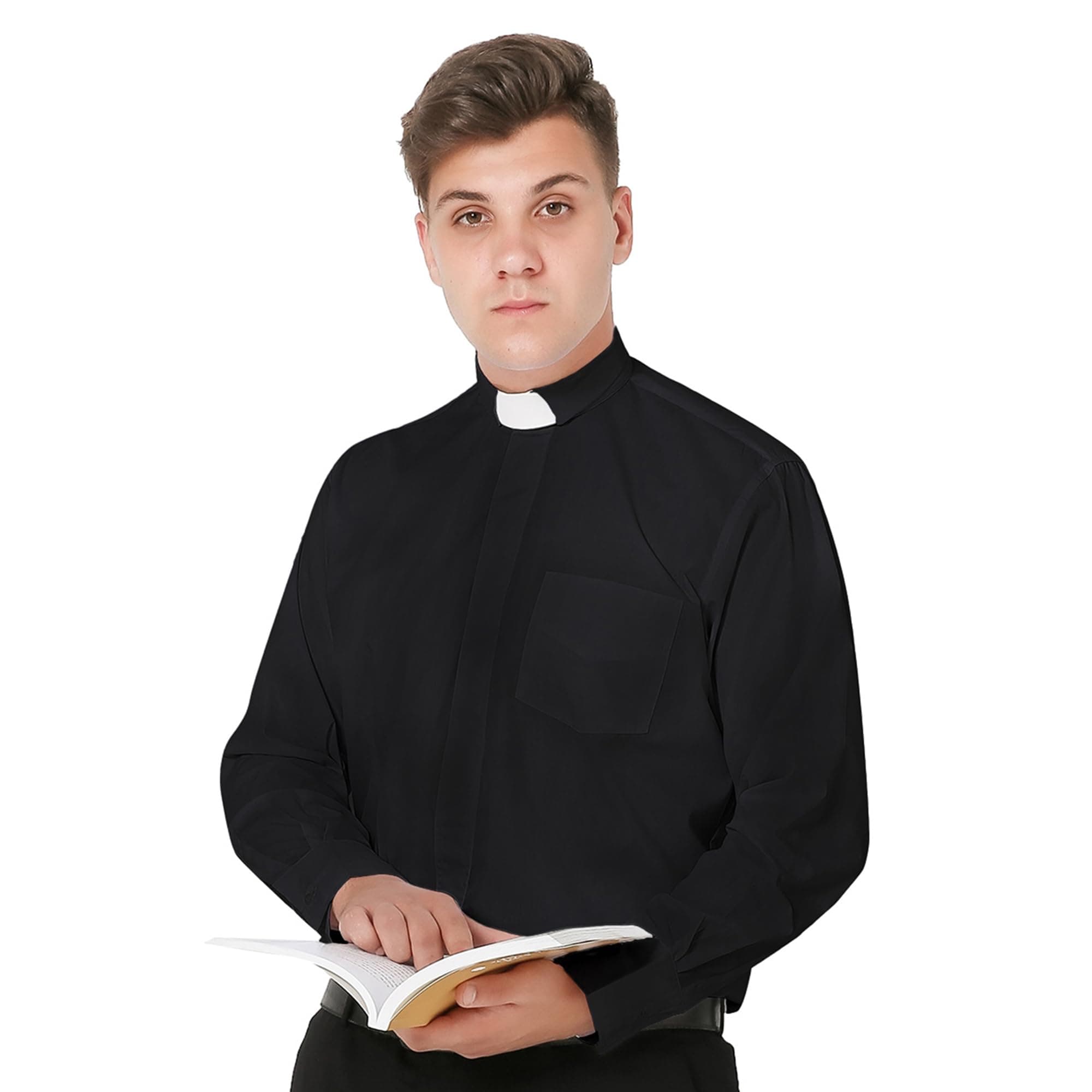 IvyRobes Mens Tab-Collar Long Sleeves Clergy Shirt- 5 Colors Available